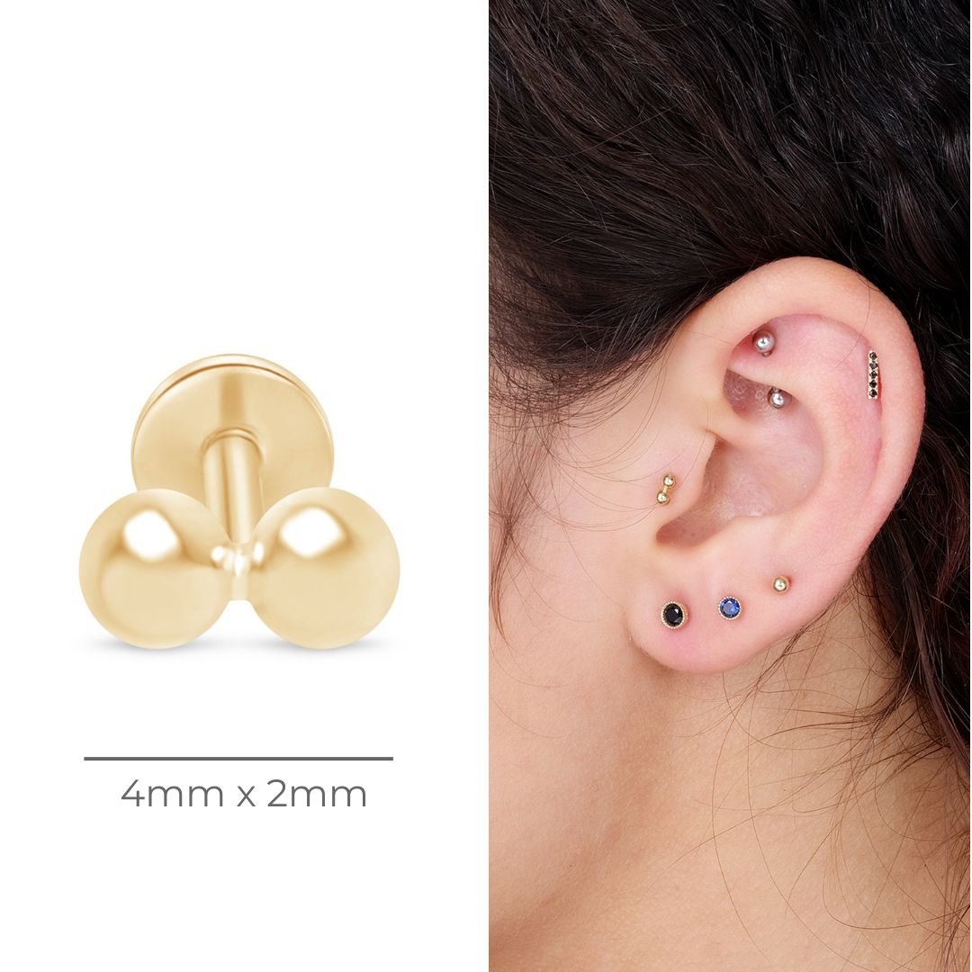 Double Ball Flat Back Stud in Solid 14k Yellow Gold