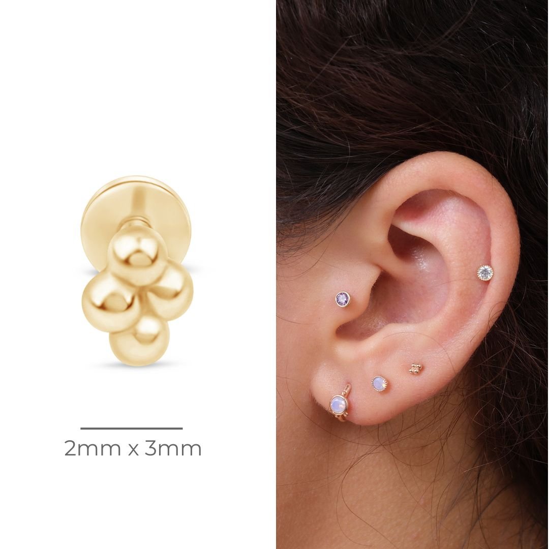 Bead Cluster Flat Back Stud in Solid 14k Yellow Gold