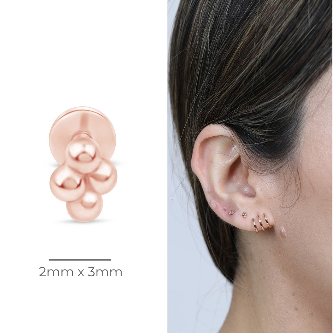 Bead Cluster Flat Back Stud in Solid 14k Rose Gold