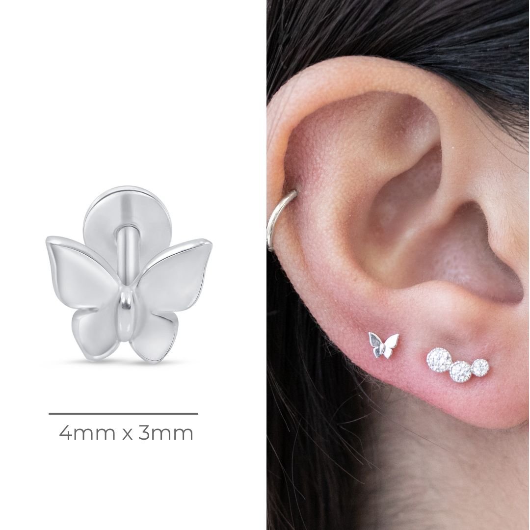 Butterfly Flat Back Stud Flat Back Stud in Solid 14k White Gold