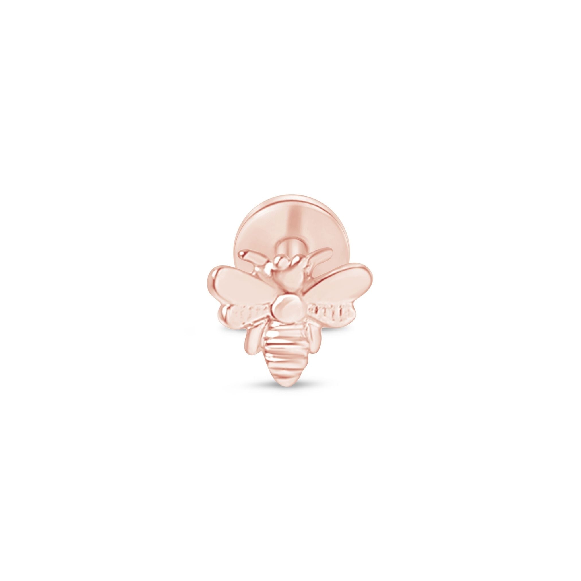 Minimalist Bee Flat Back Stud in Solid 14k Rose Gold