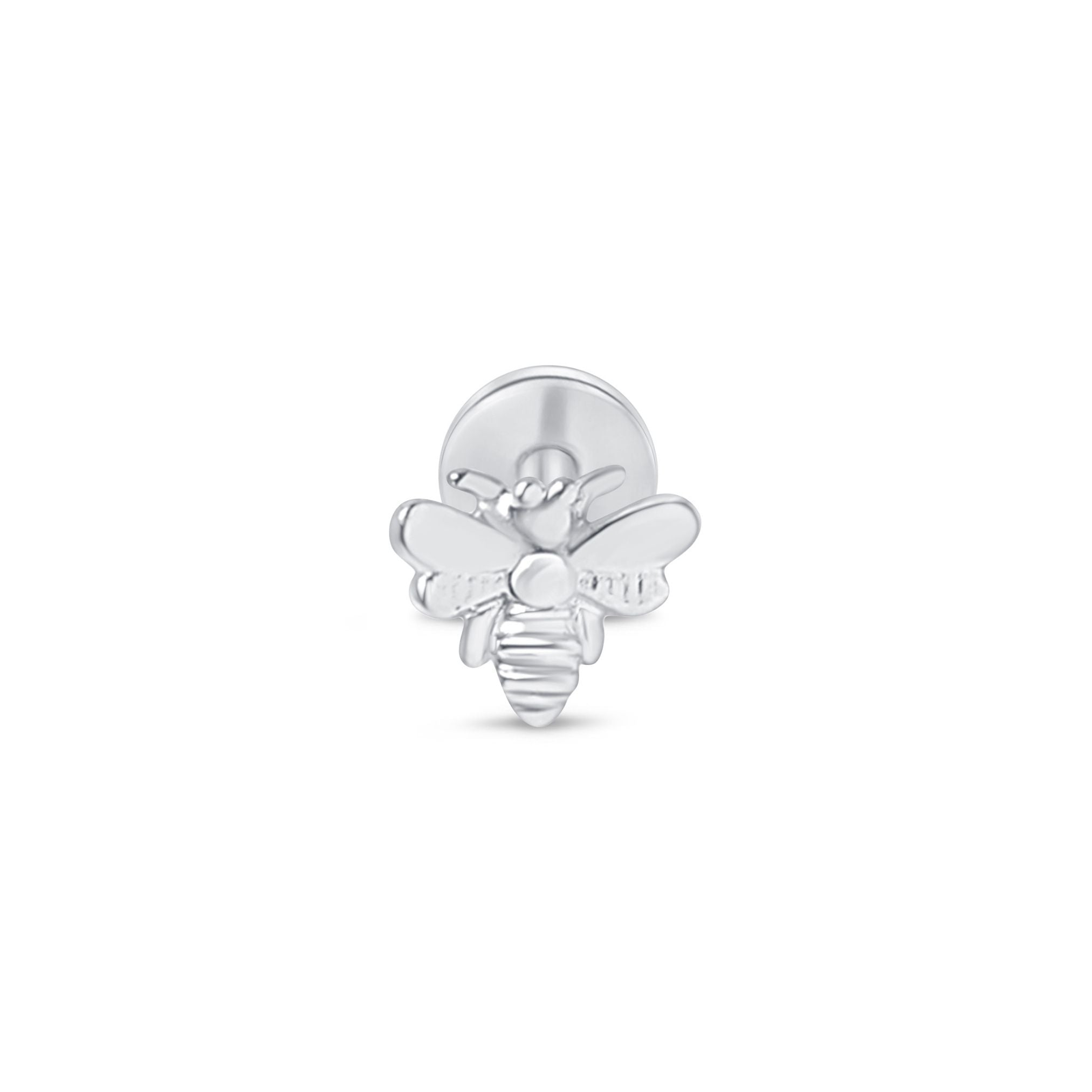 Minimalist Bee Flat Back Stud in Solid 14k White Gold