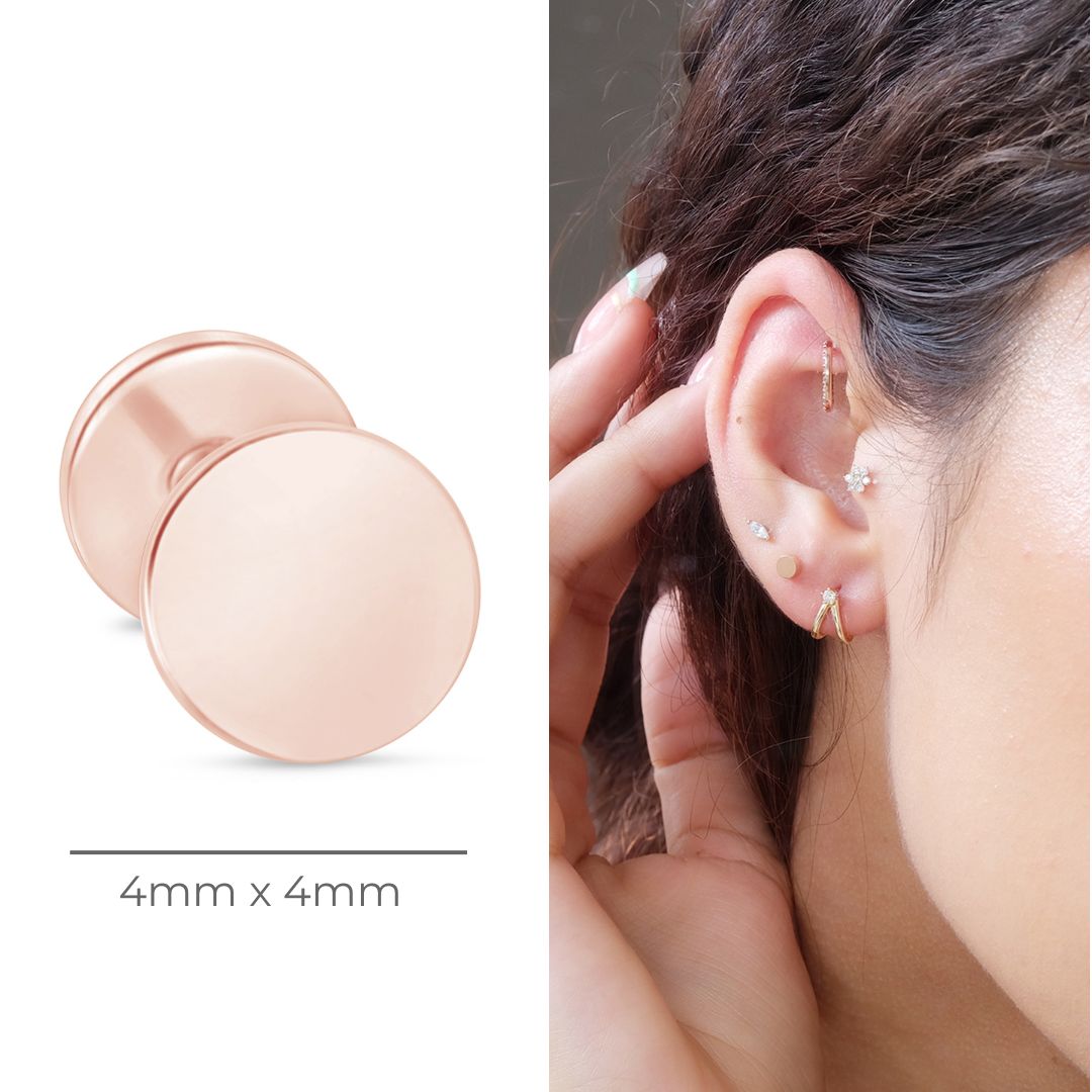 Gold Disc Flat Back Stud in Solid 14k Rose Gold