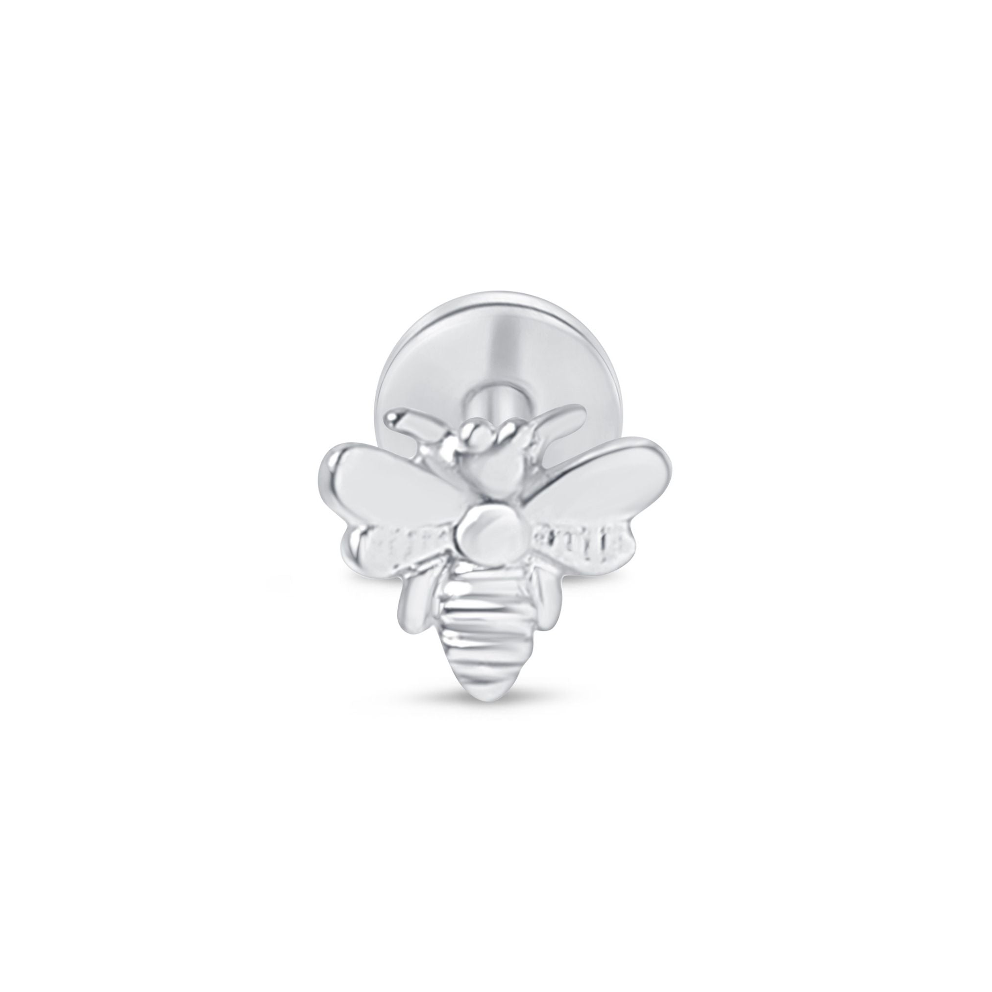 Minimalist Bee Flat Back Stud in Solid 14k White Gold