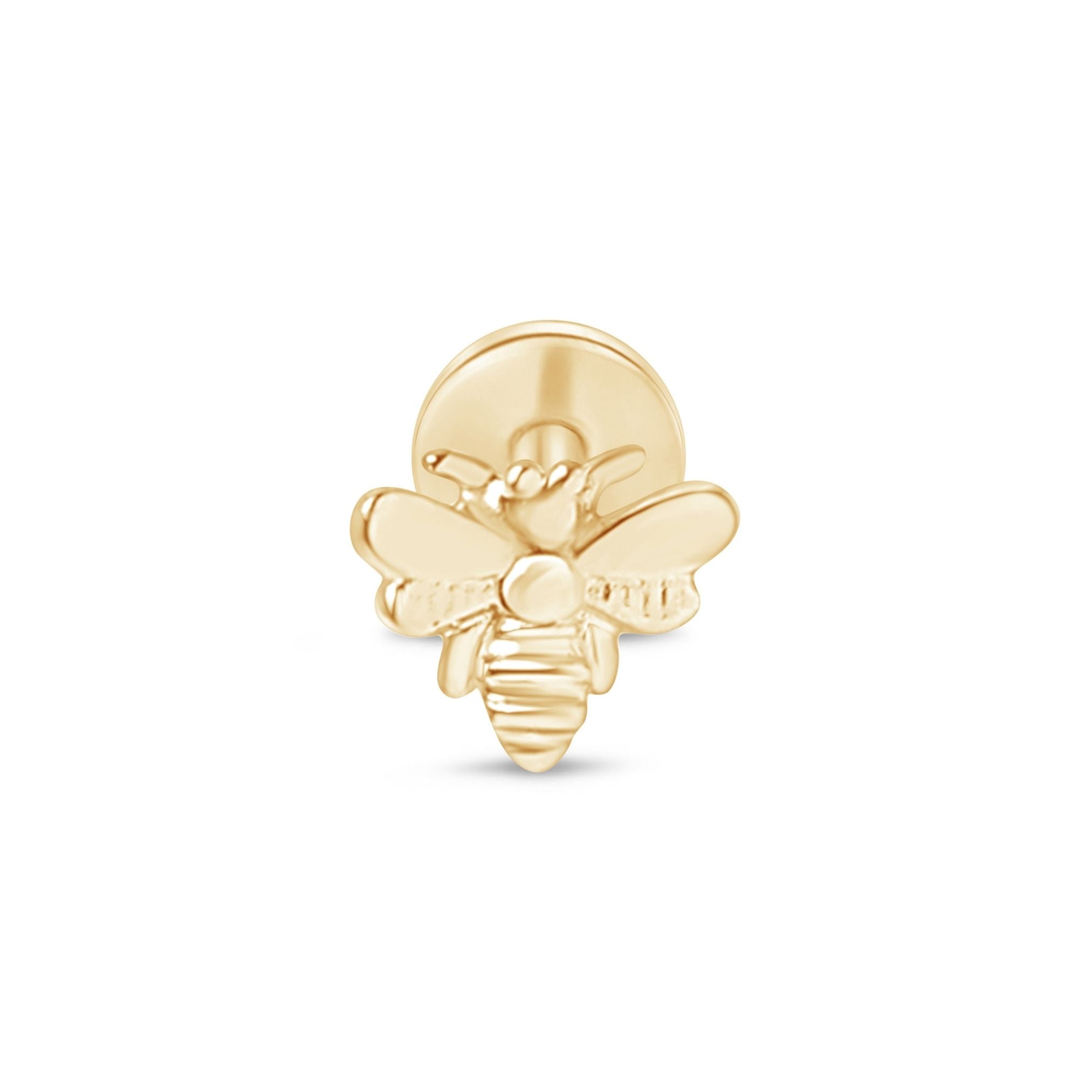 Minimalist Bee Flat Back Stud in Solid 14k Yellow Gold