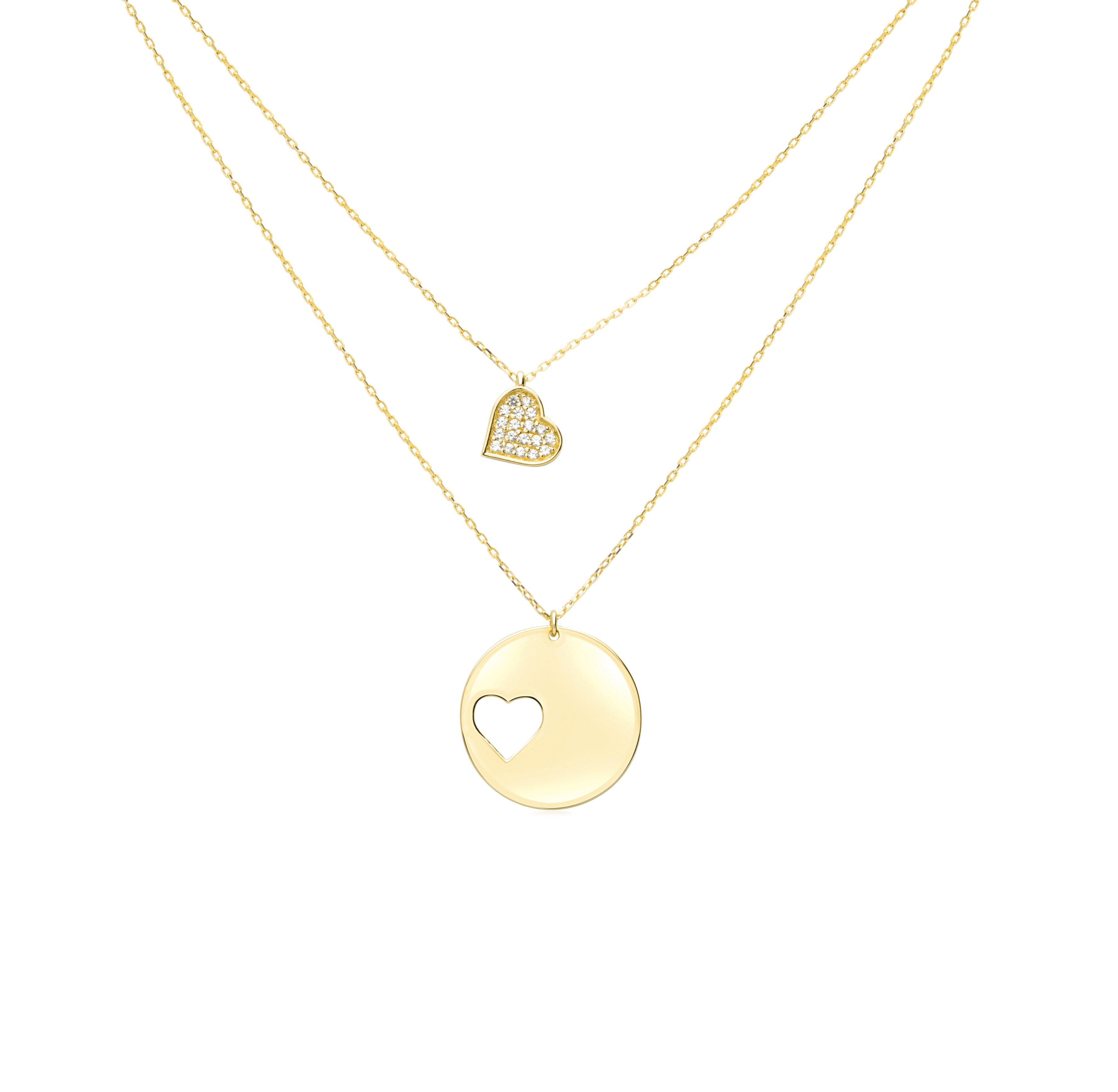 Sapphire Pavé Cutout Heart Necklace in Solid 14k Yellow Gold