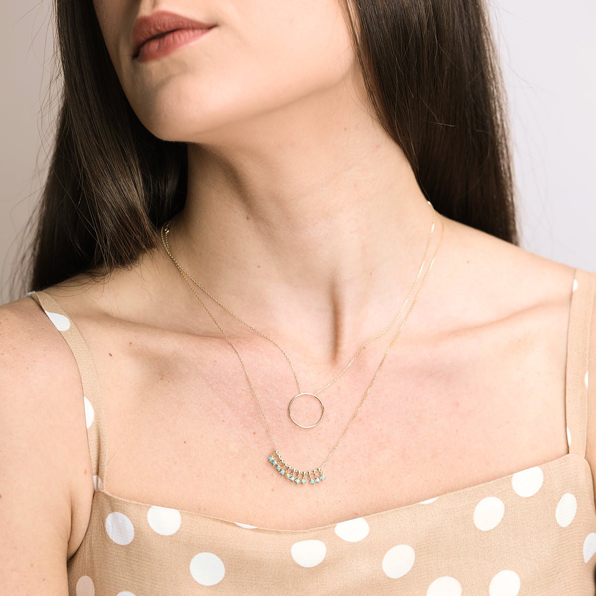 Turquoise Fringe Necklace in Solid 14k Yellow Gold