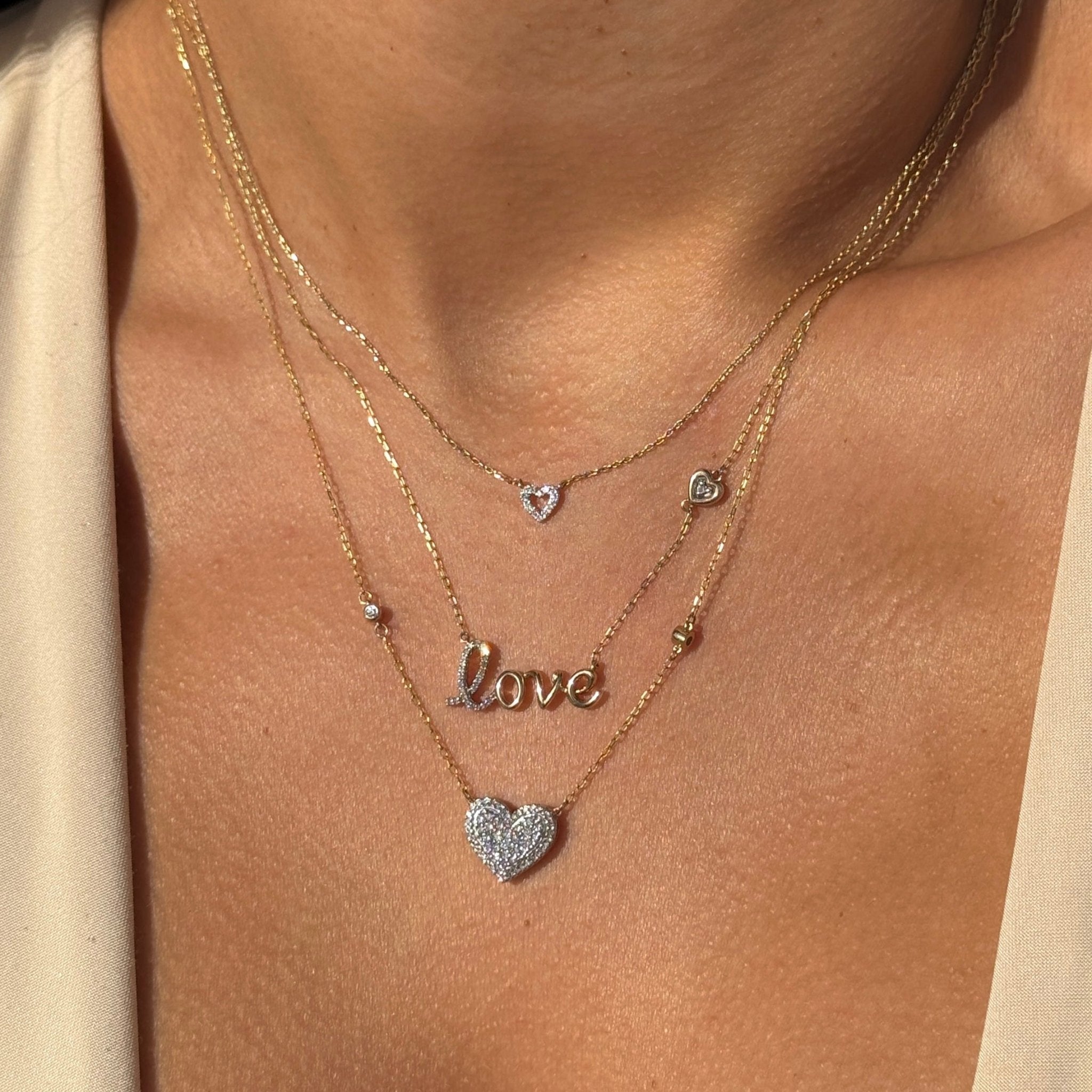 Diamond Love Necklace in Solid 14k Yellow Gold