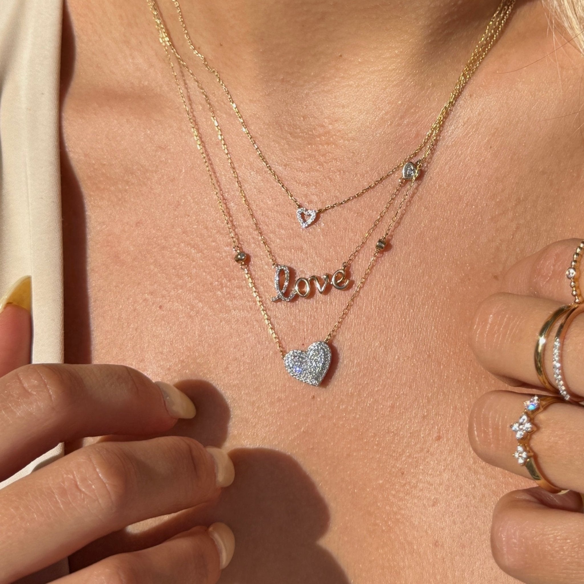 Diamond Love Necklace in Solid 14k Yellow Gold