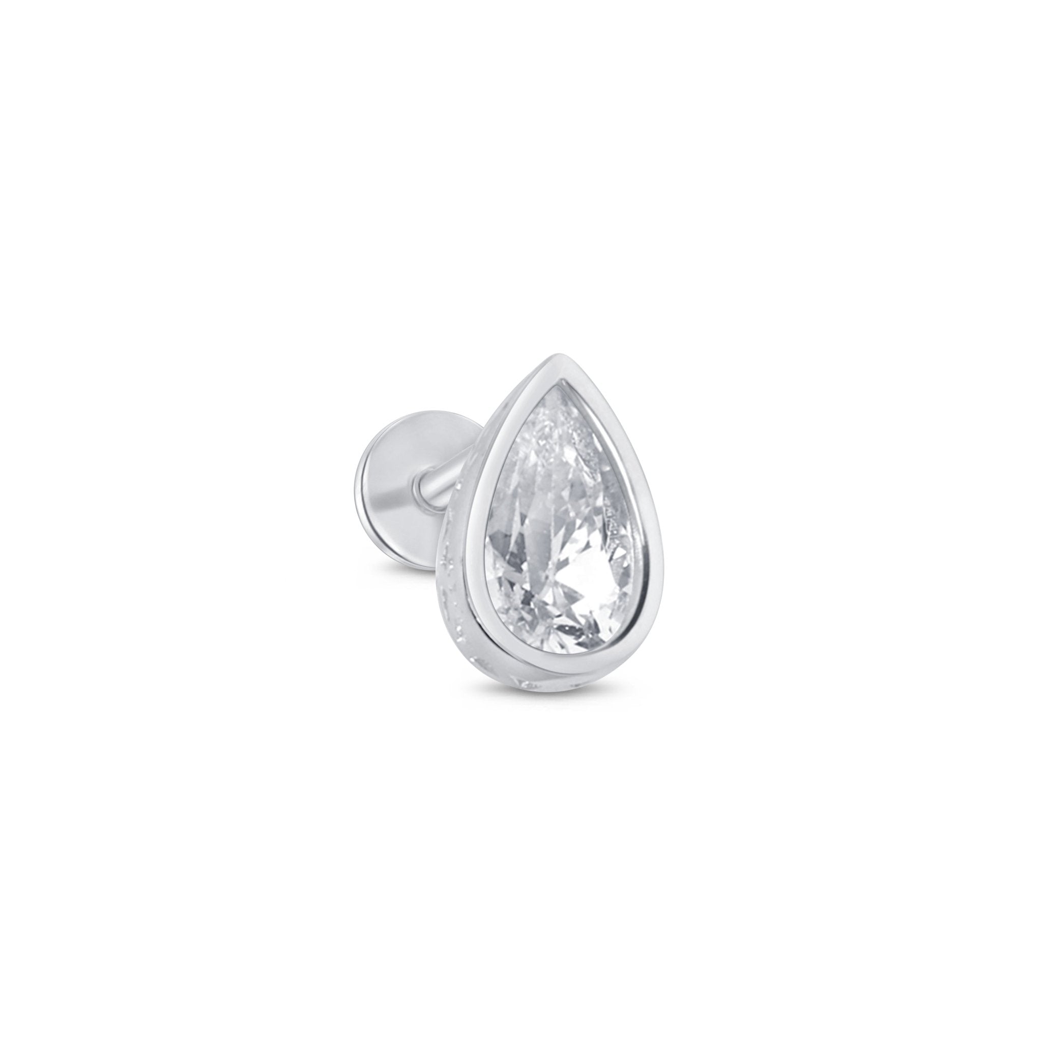 Pear Cut Cubic Zirconia Flat Back Stud in Solid 14k White Gold