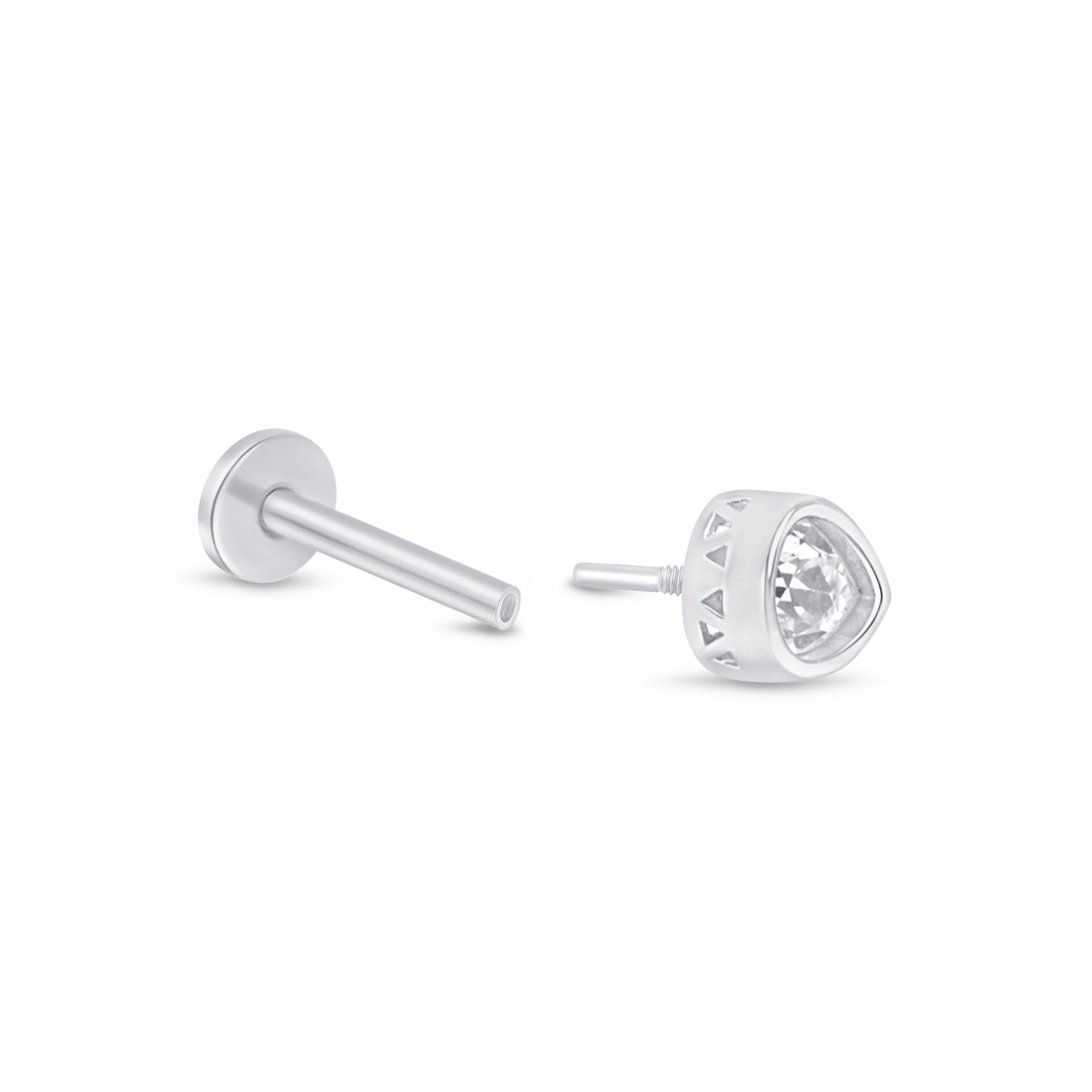 Pear Cut Cubic Zirconia Flat Back Stud in Solid 14k White Gold
