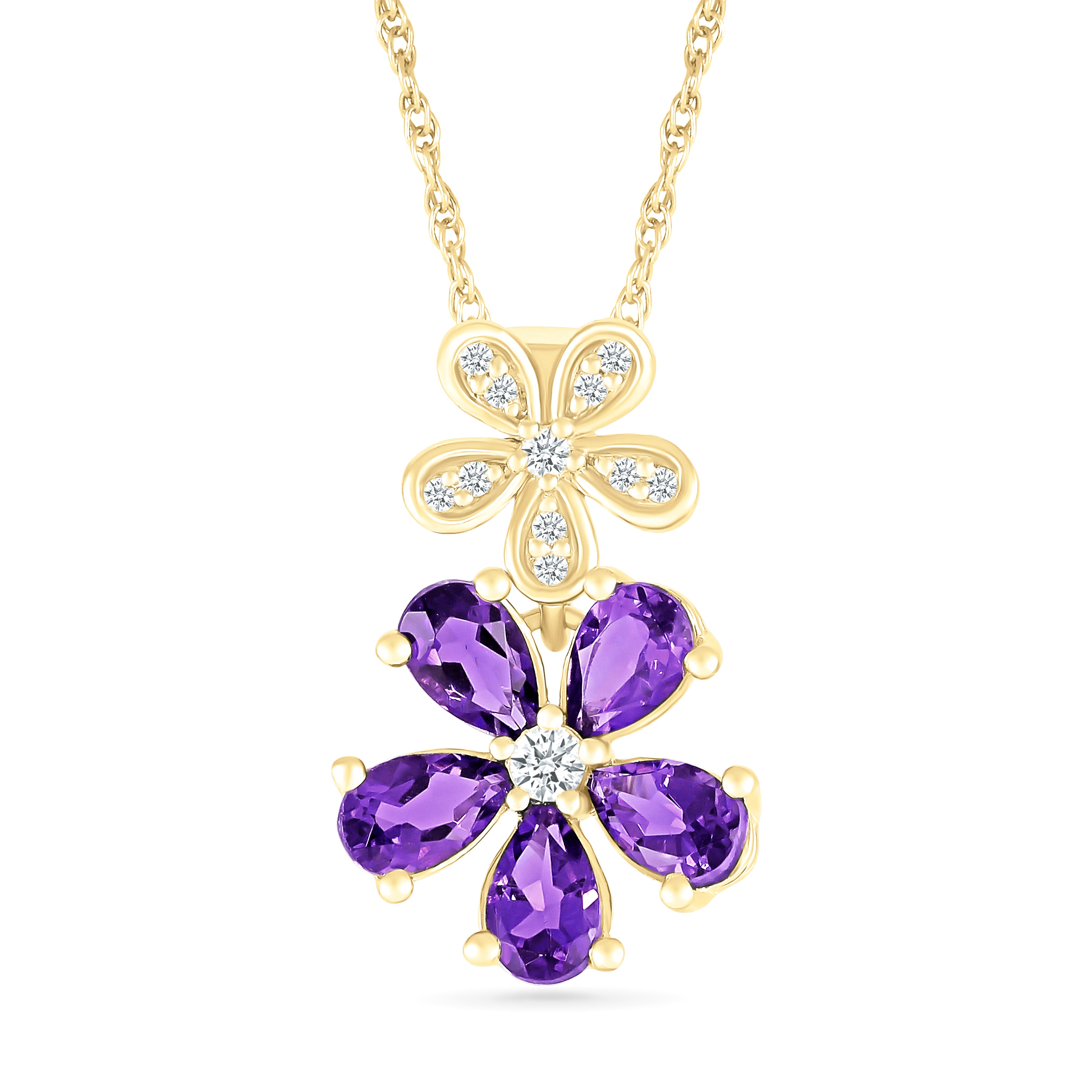 Double Flower Drop Pendant in Amethyst and White Sapphire Necklaces Estellacollection #product_description# 32733 10k Amethyst Birthstone #tag4# #tag5# #tag6# #tag7# #tag8# #tag9# #tag10#