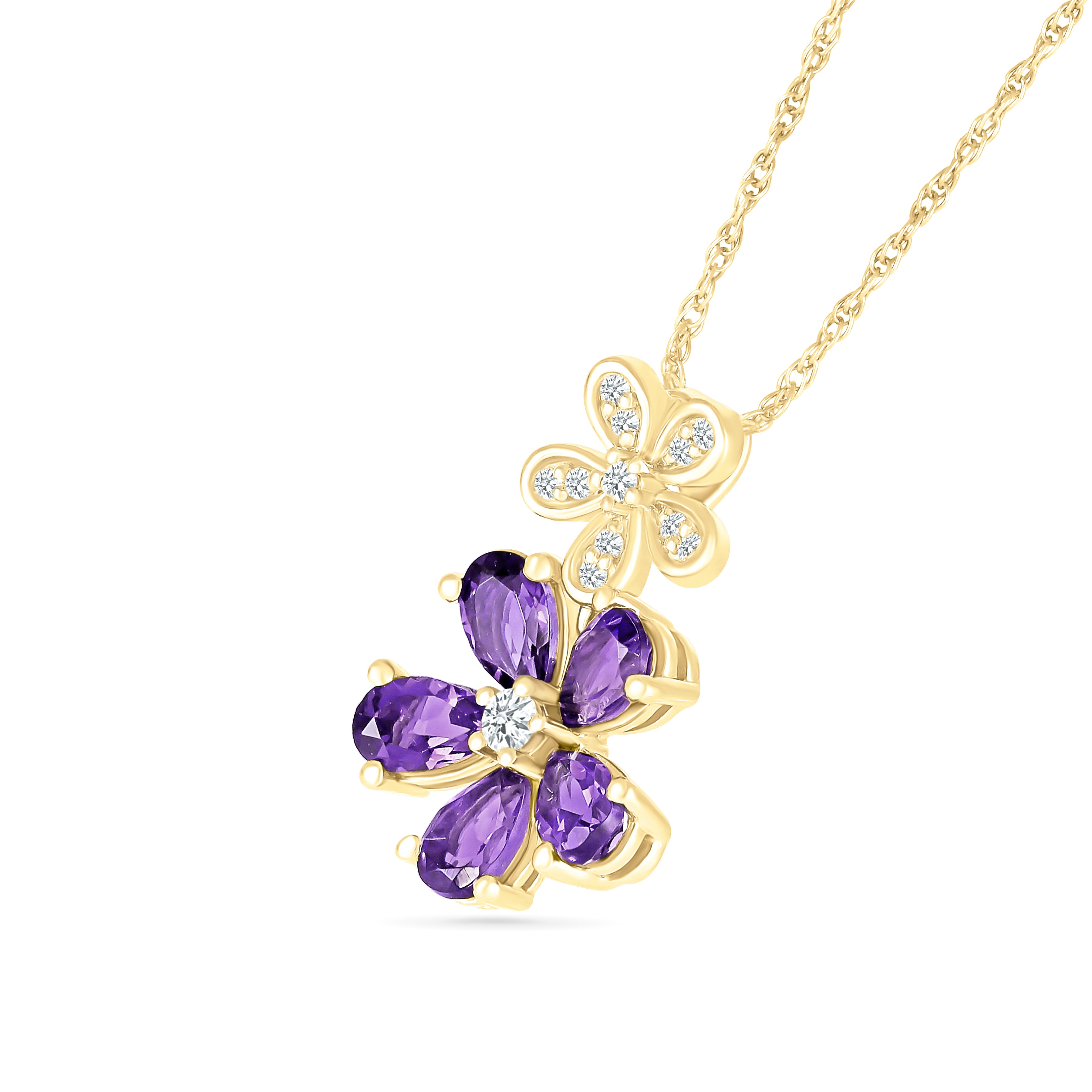 Double Flower Drop Pendant in Amethyst and White Sapphire Necklaces Estellacollection #product_description# 32733 10k Amethyst Birthstone #tag4# #tag5# #tag6# #tag7# #tag8# #tag9# #tag10#