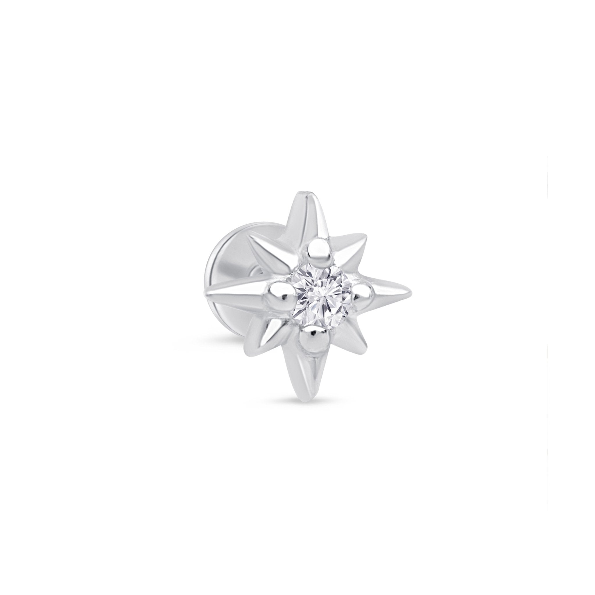 Gemstone Starburst Flat Back Stud in Solid 14k White Gold