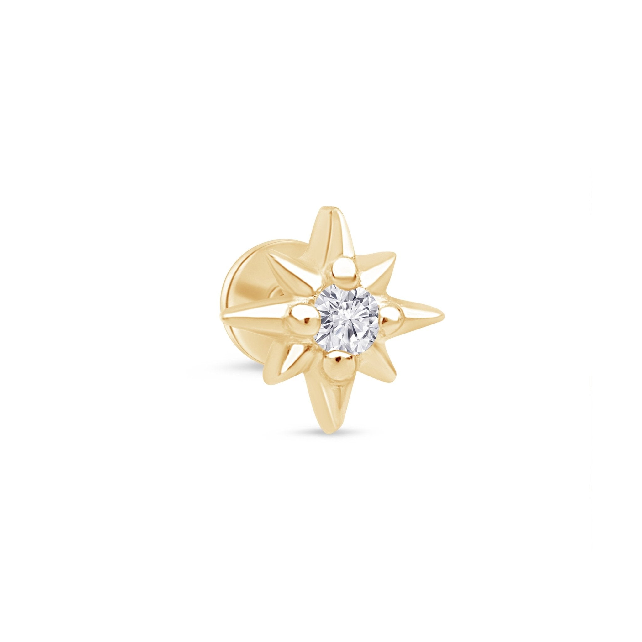 Gemstone Starburst Flat Back Stud in Solid 14k Yellow Gold