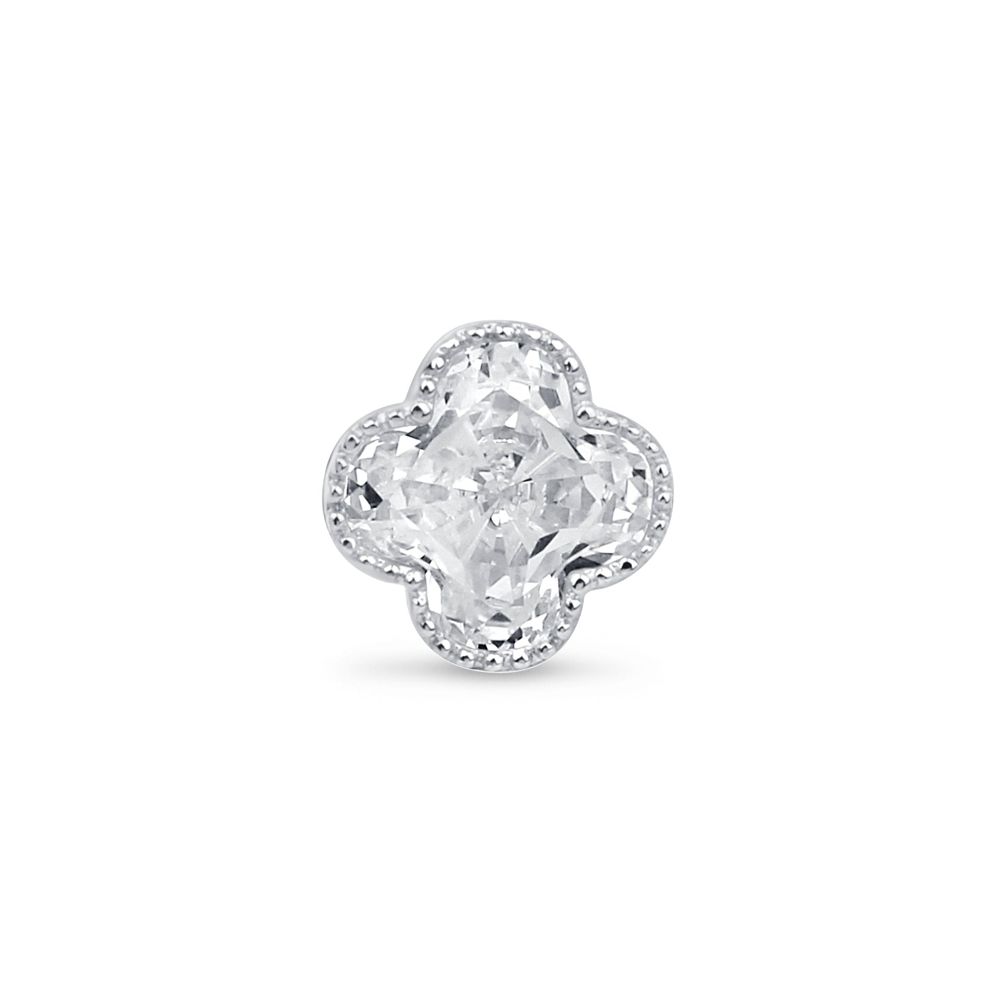Gemstone Clover Flat Back Stud Milgrain Set in Solid 14k White Gold