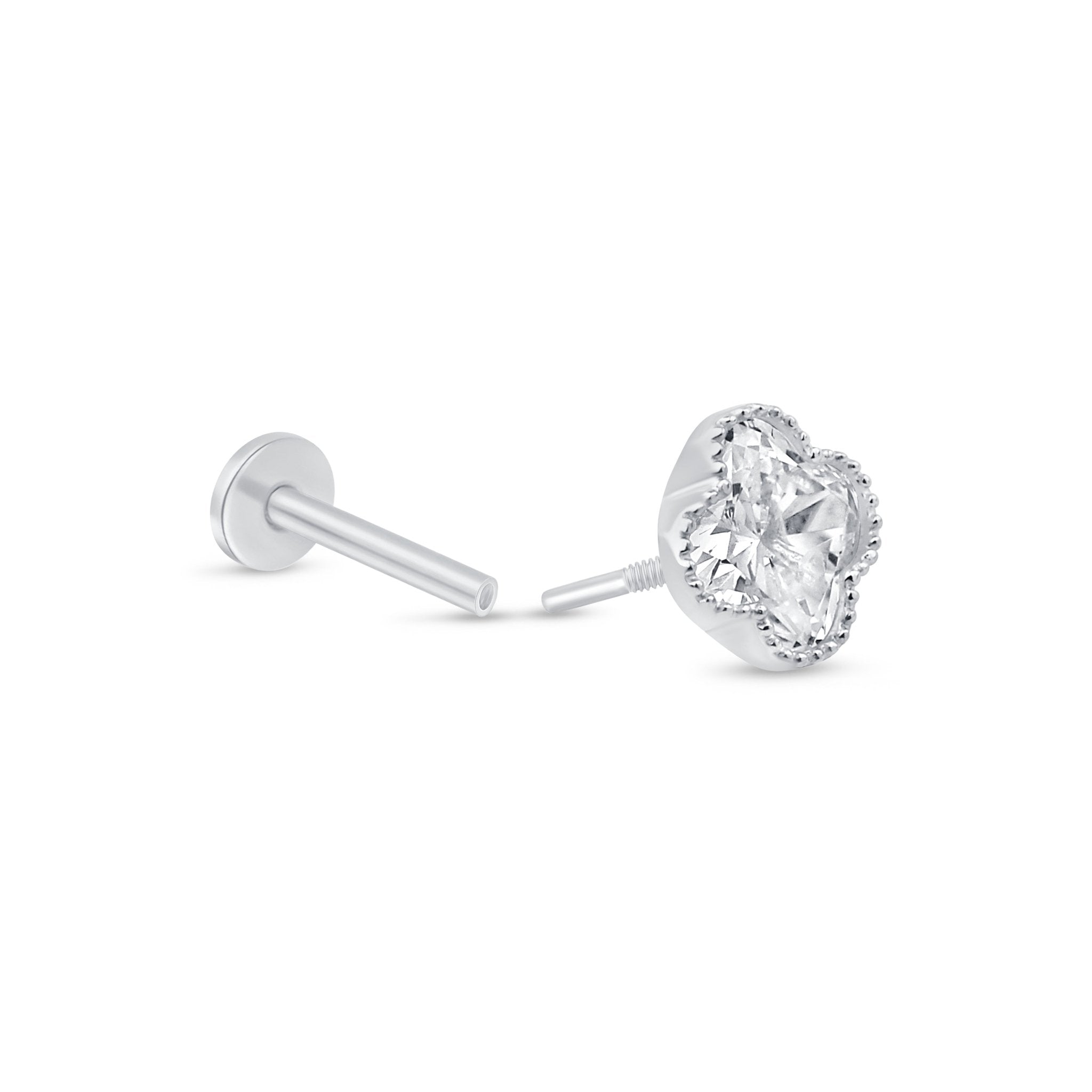 Gemstone Clover Flat Back Stud Milgrain Set in Solid 14k White Gold