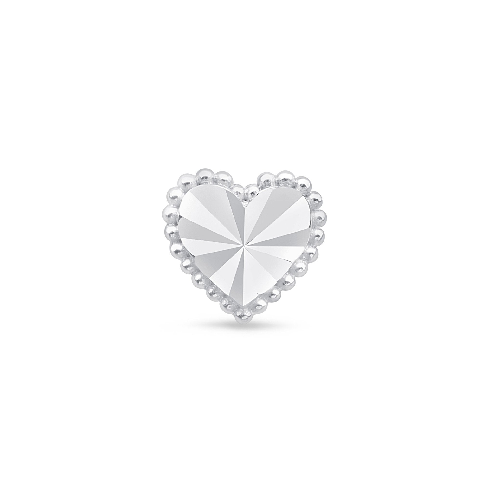 Diamond Cut Solid 14k White Gold Heart Flat Back Stud