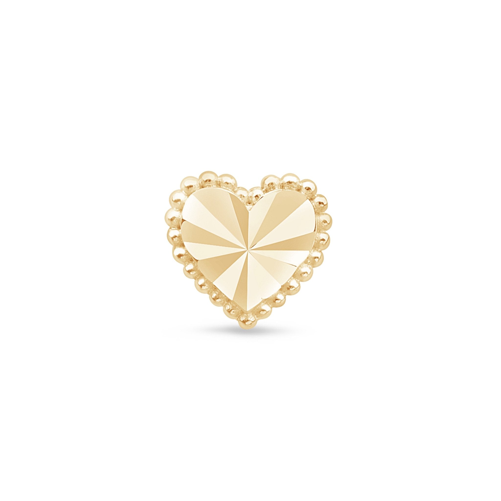 Diamond Cut Solid 14k Yellow Gold Heart Flat Back Stud