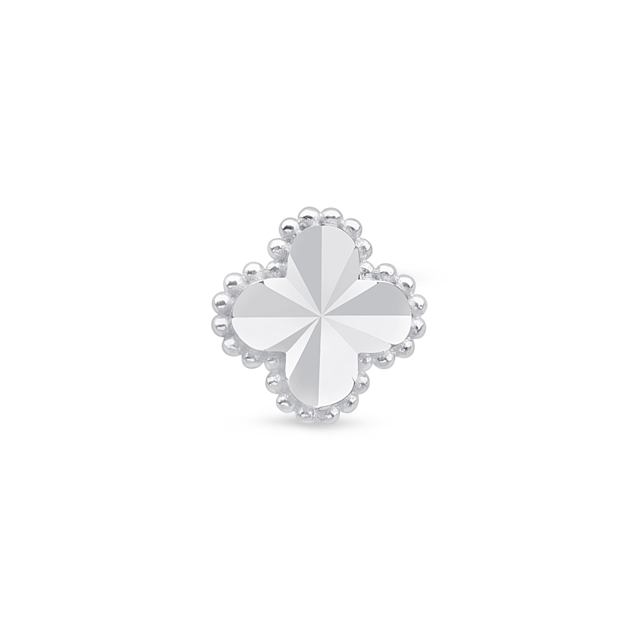 Diamond Cut Solid 14k White Gold Clover Flat Back Stud