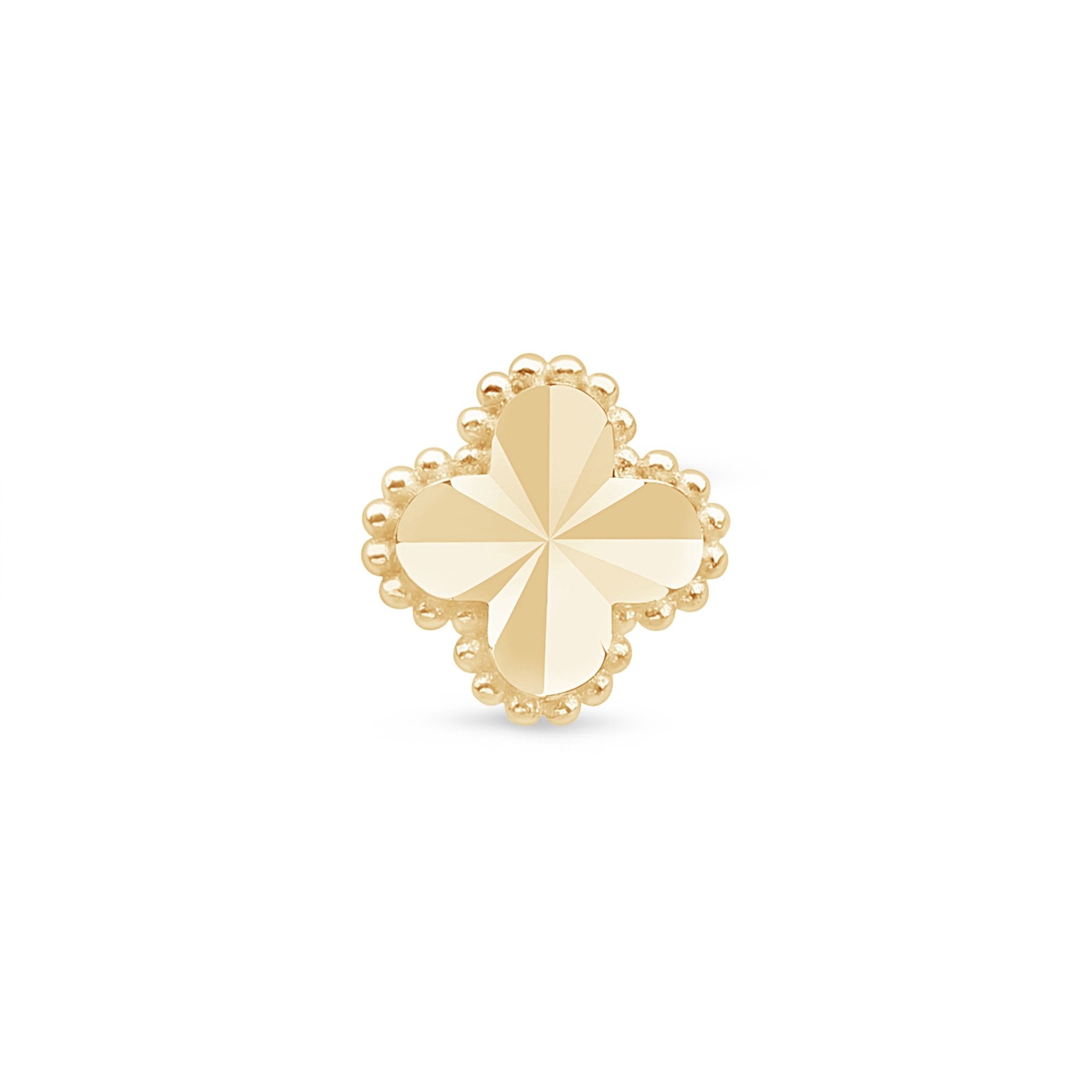 Diamond Cut Solid 14k Yellow Gold Clover Flat Back Stud