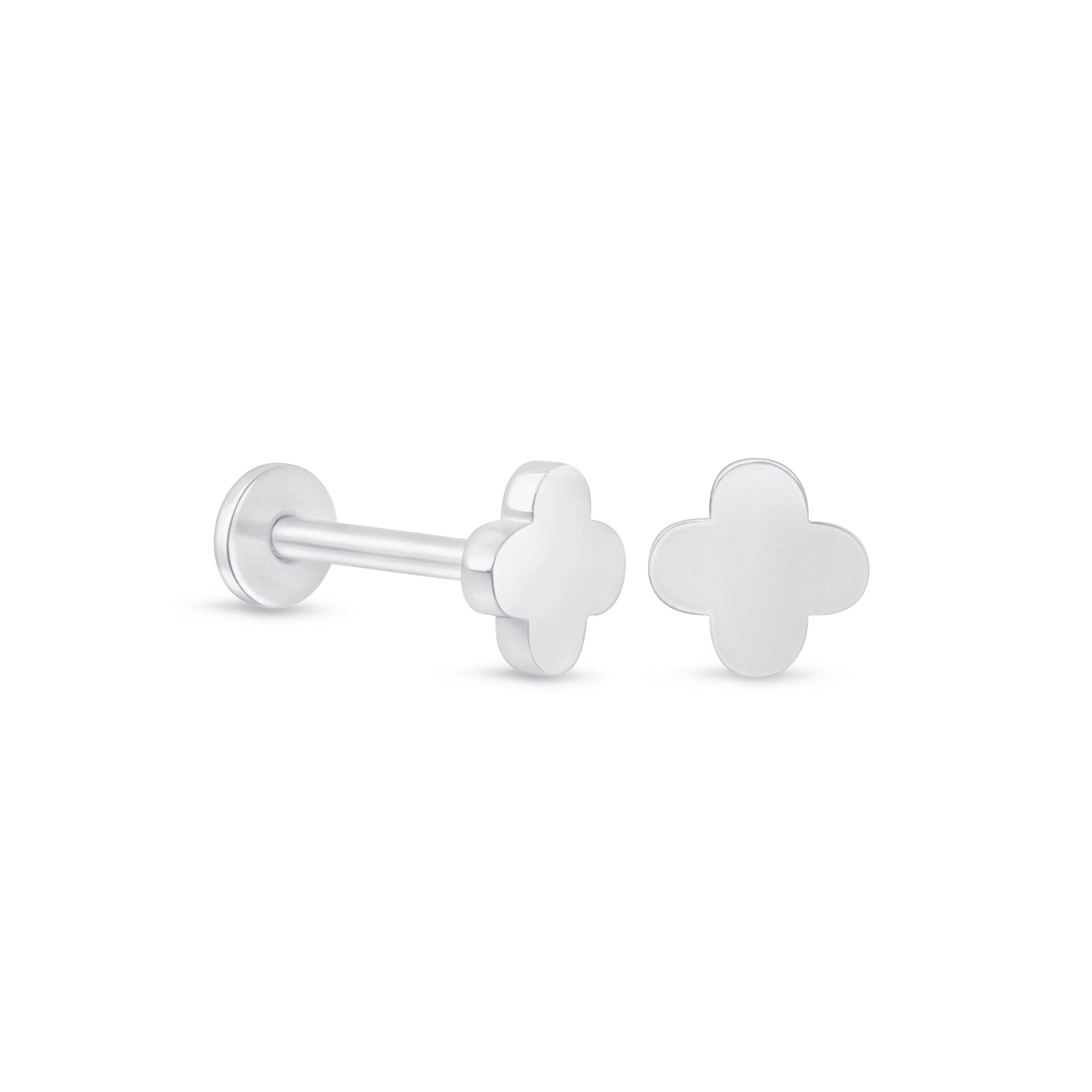 Gold Clover Flat Back Stud in Solid 14k White Gold