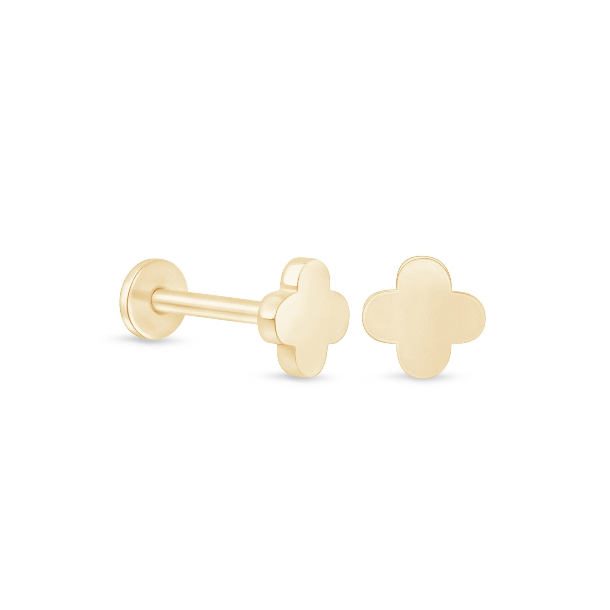 Gold Clover Flat Back Stud in Solid 14k Yellow Gold