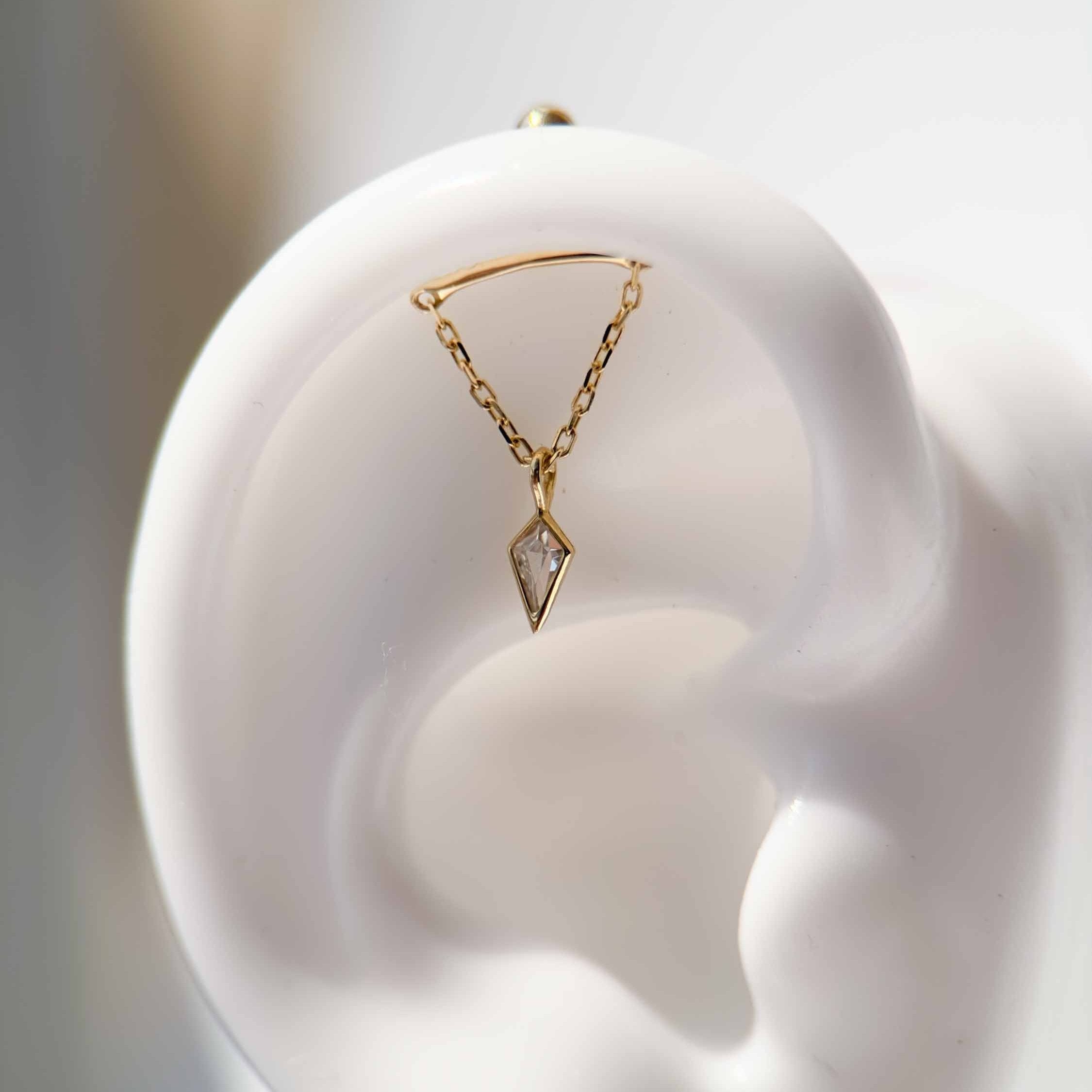 Kite Cut Gemstone Draped Threaded Flat Back Stud in Solid 14k Yellow Gold
