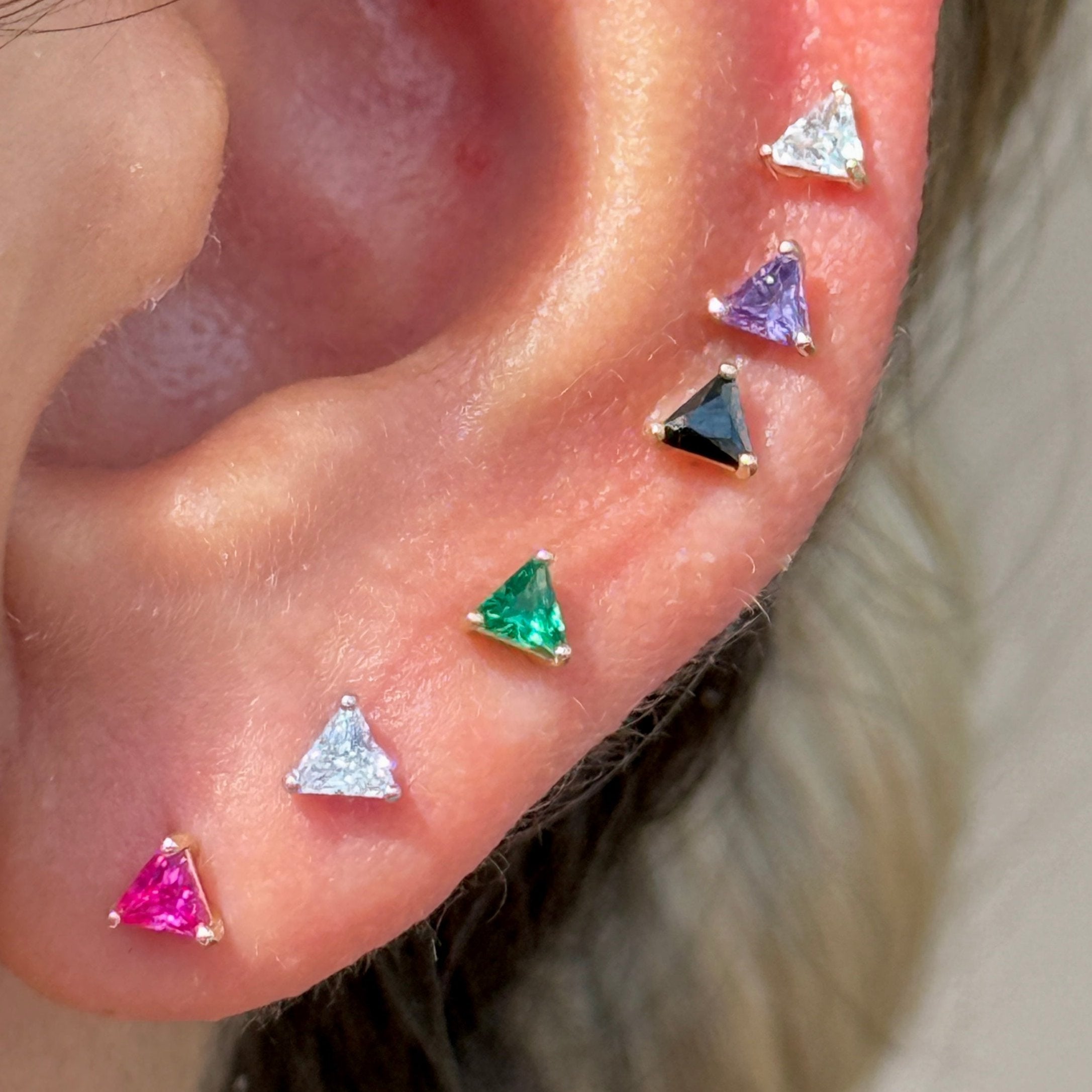 Triangle Cut Amethyst Flat Back Stud in Solid 14k Yellow Gold
