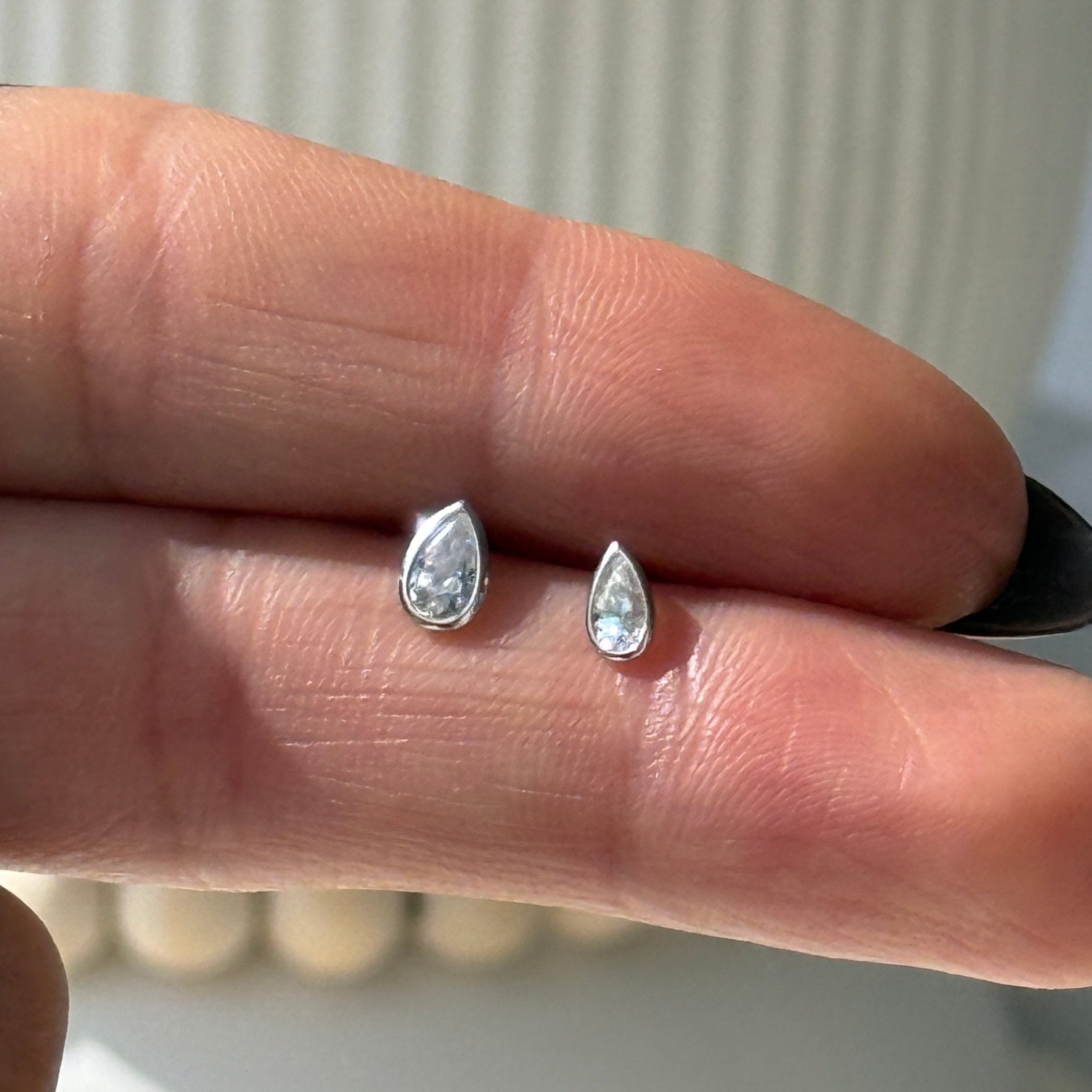 Pear Gemstone Flat Back Stud Bezel Set in Solid 14k Yellow Gold
