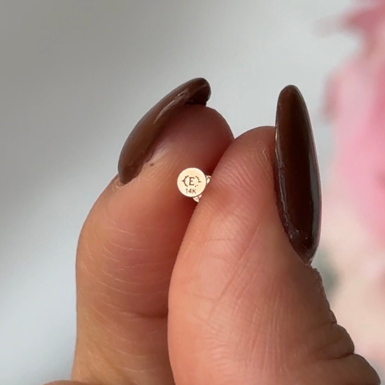 Diamond Four Petal Flower Flat Back Stud in Solid 14k Yellow Gold