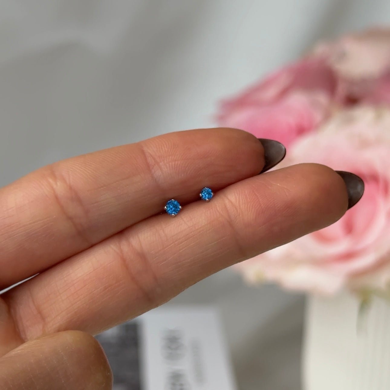 Blue Topaz Cartilage Flat Back Stud in Solid 14k Yellow Gold