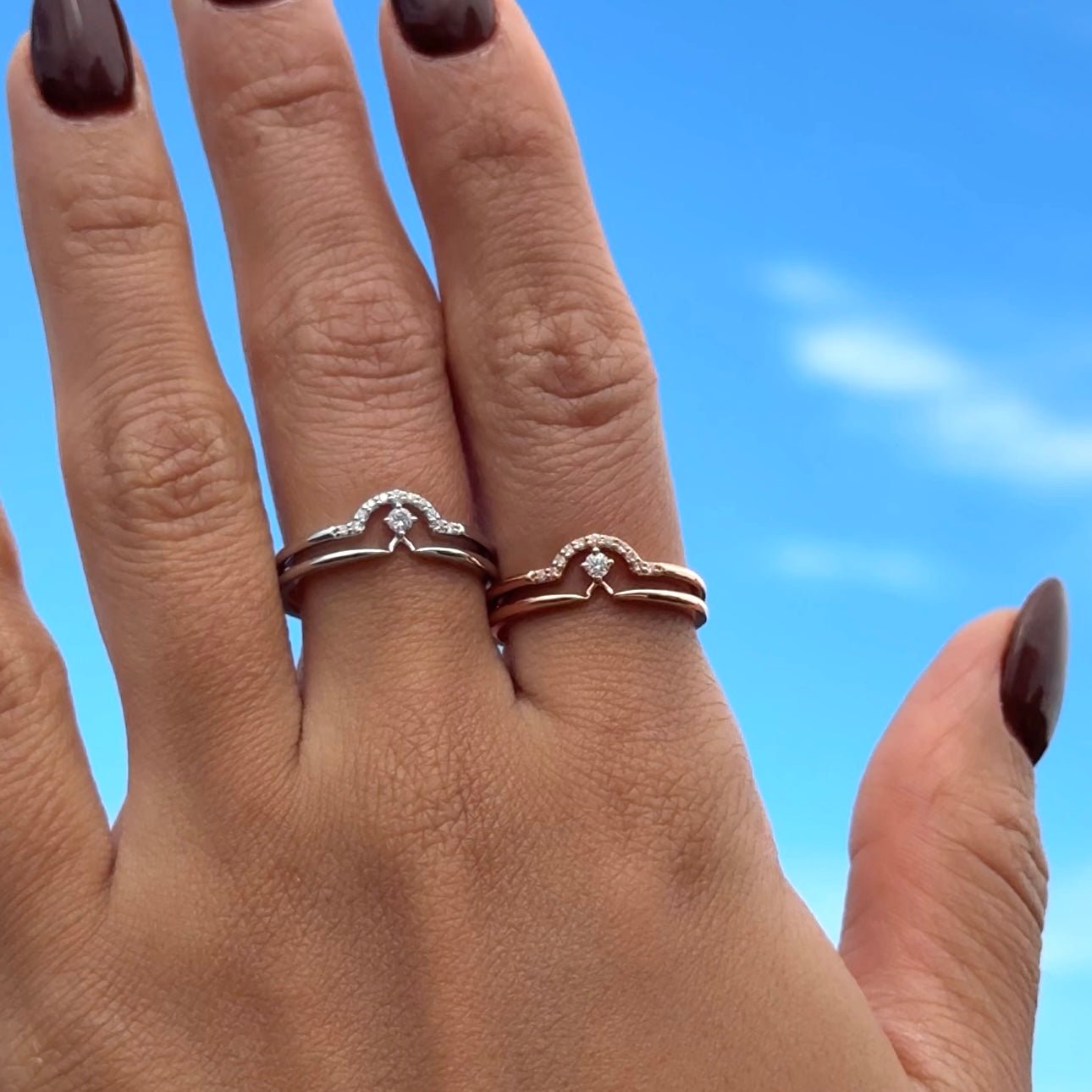 Diamond Curve Double Layer Band in Solid 14k White Gold