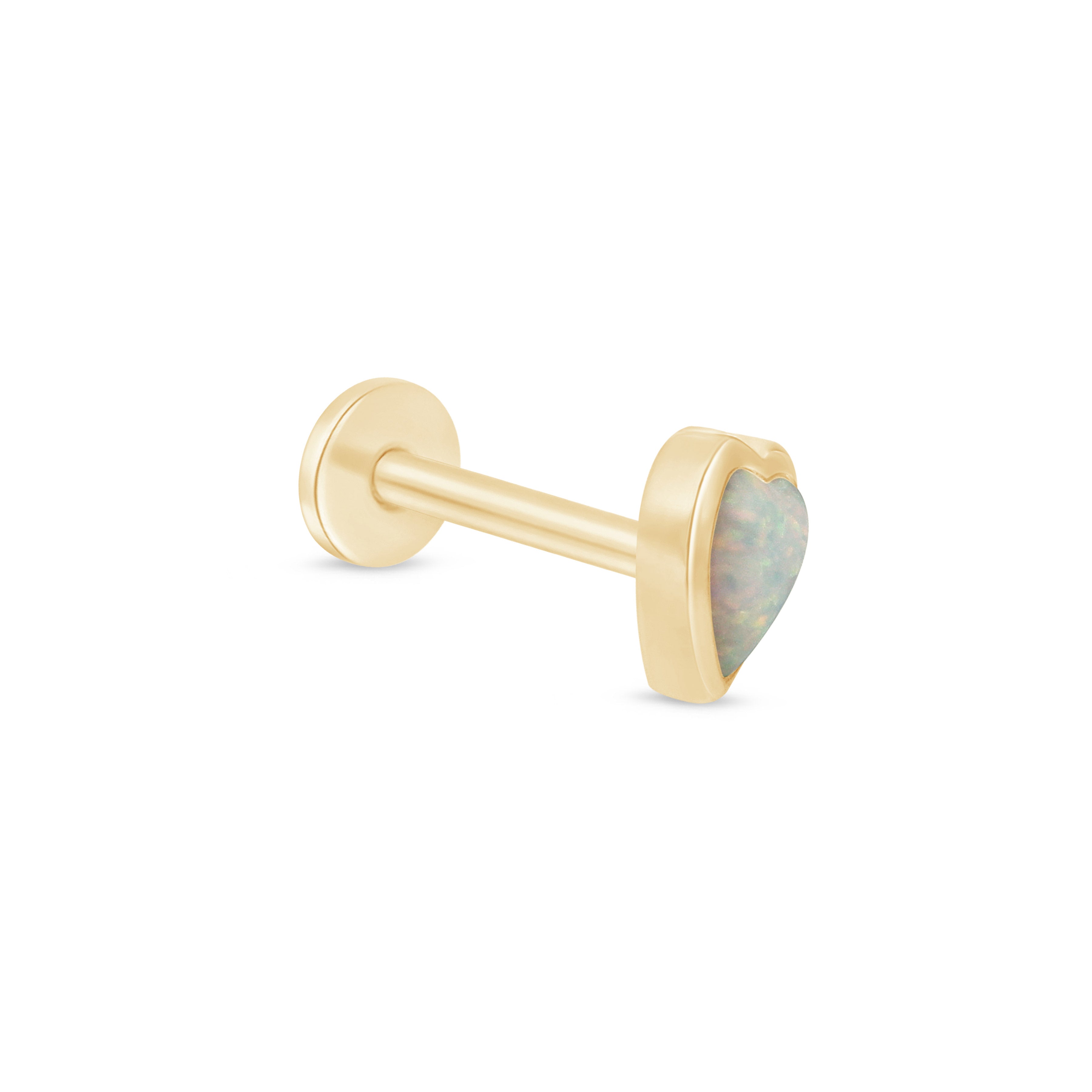 Solid 14k Gold Opal Heart Stud Earring