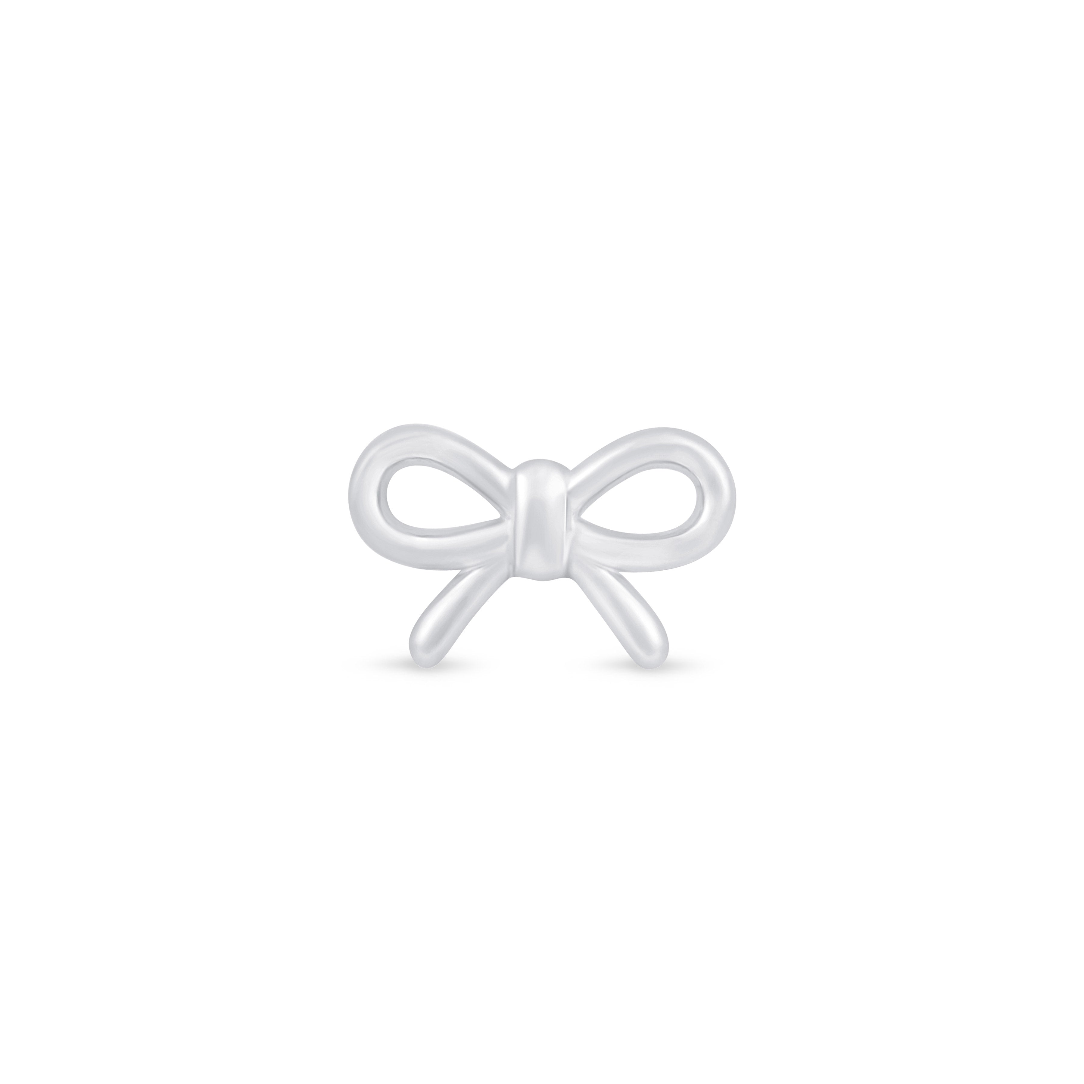 Solid 14k White Gold Bow Knot Stud Earring