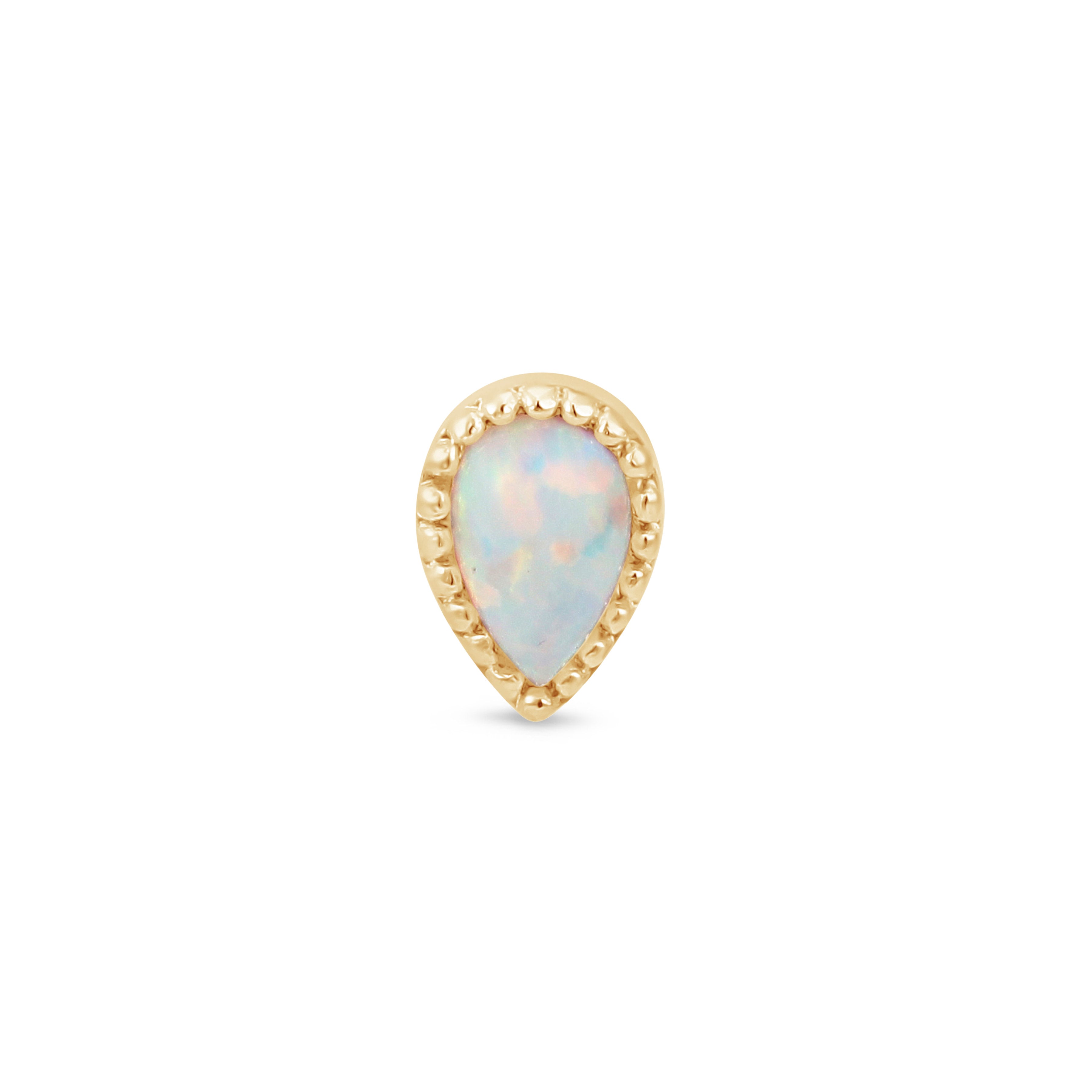Solid 14k Gold Teardrop Opal Milgrain Stud Earring
