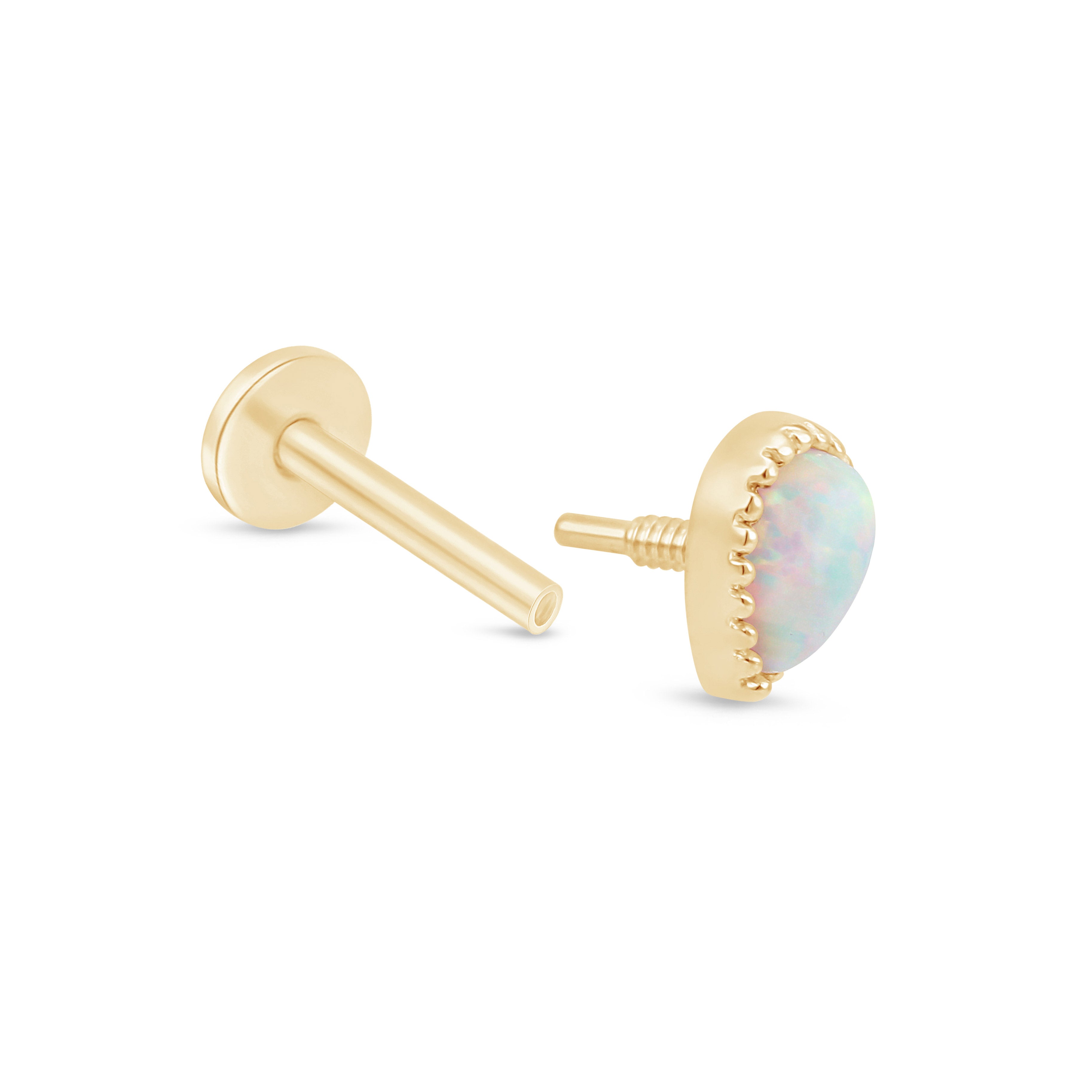 Solid 14k Gold Teardrop Opal Milgrain Stud Earring