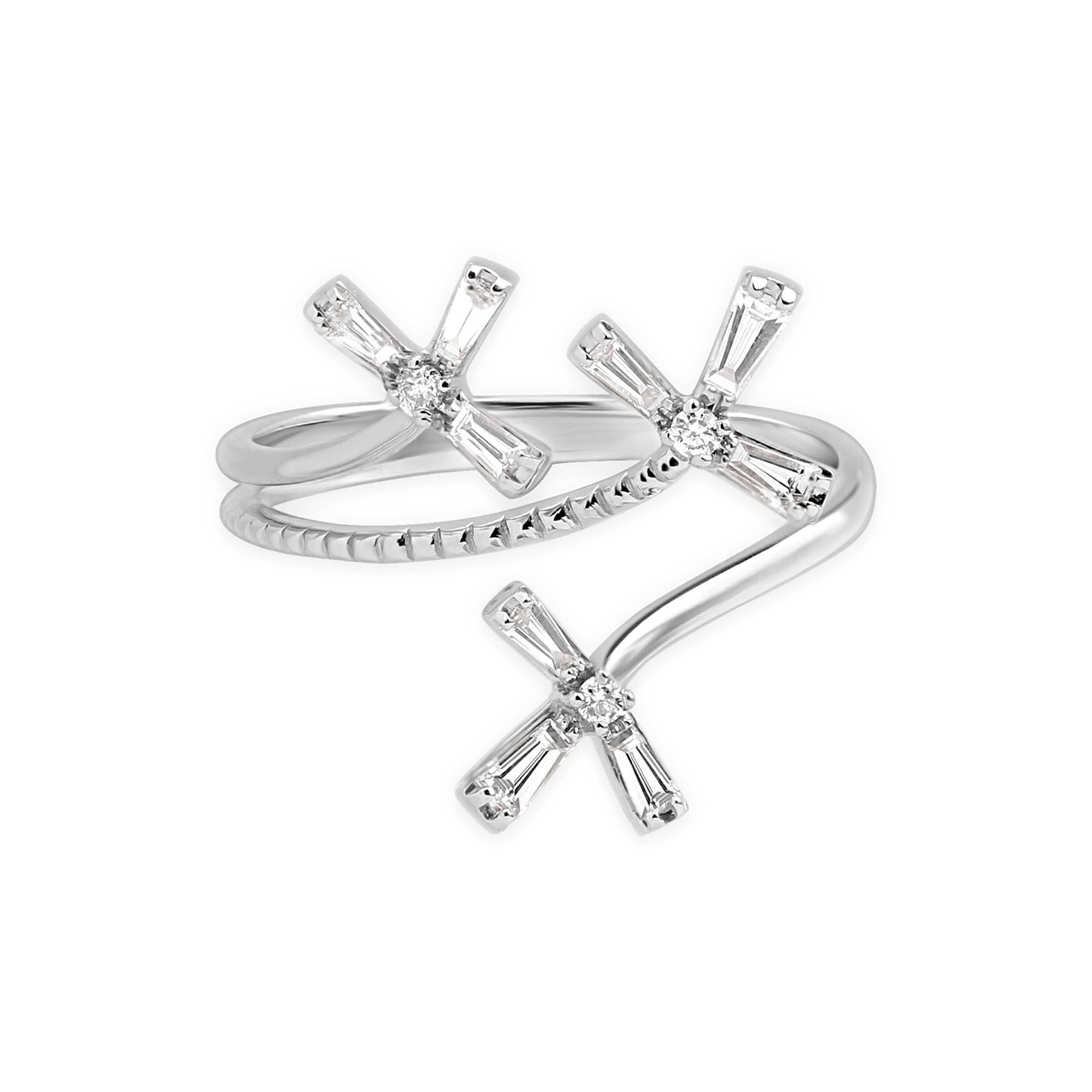 Floral Diamond Wrap Around Ring in Solid 14k White Gold