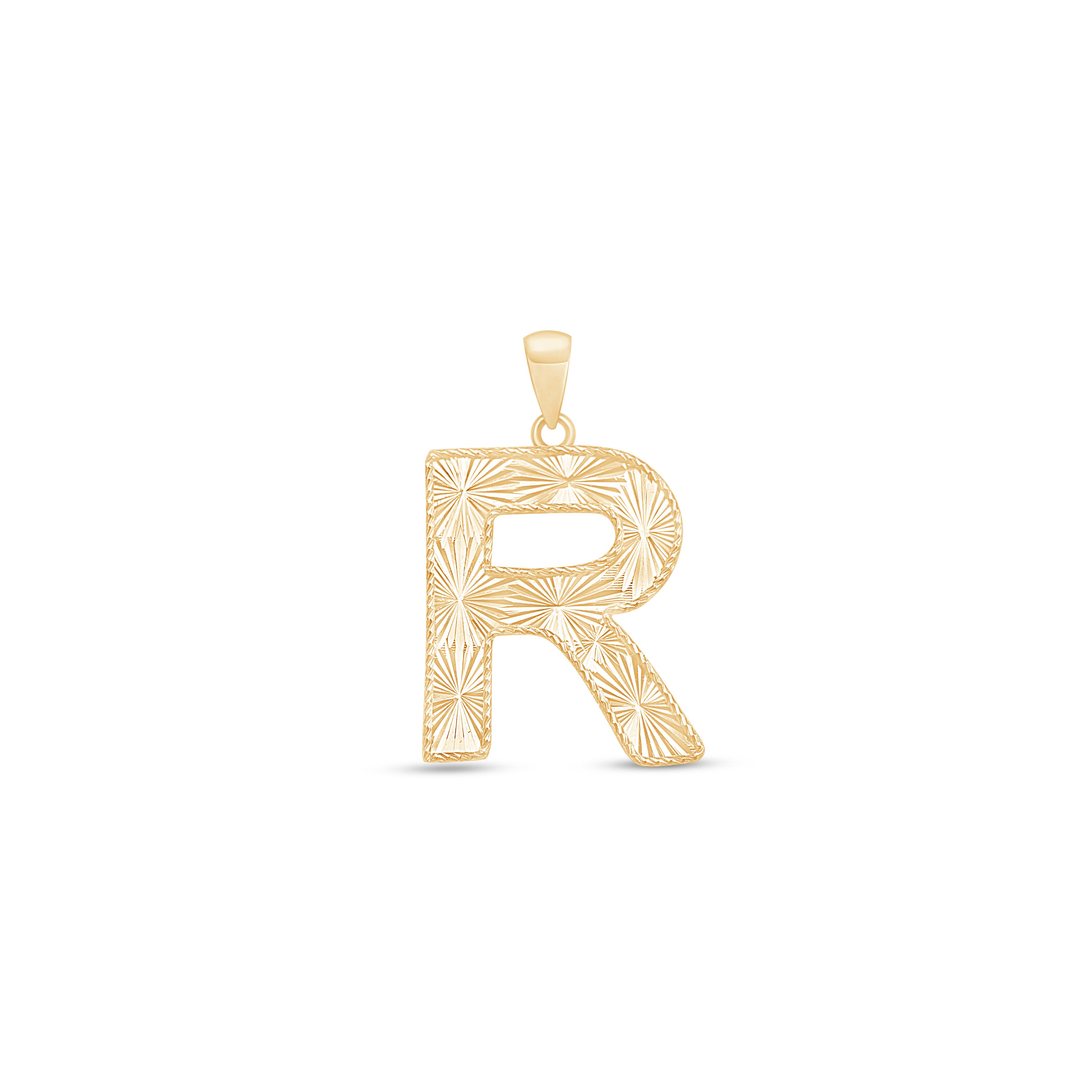 Radiant-Cut Initial Pendant in Solid 10k Yellow Gold - R
