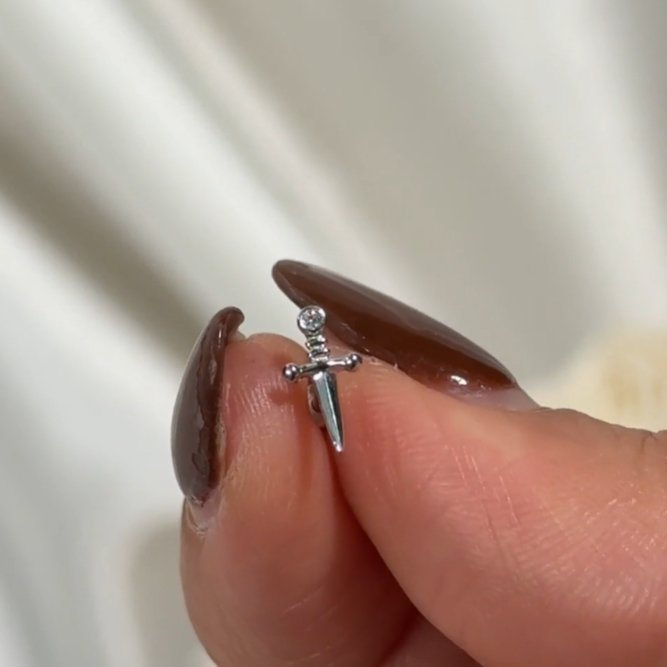 Dagger Flat Back Stud in Solid 14k White Gold