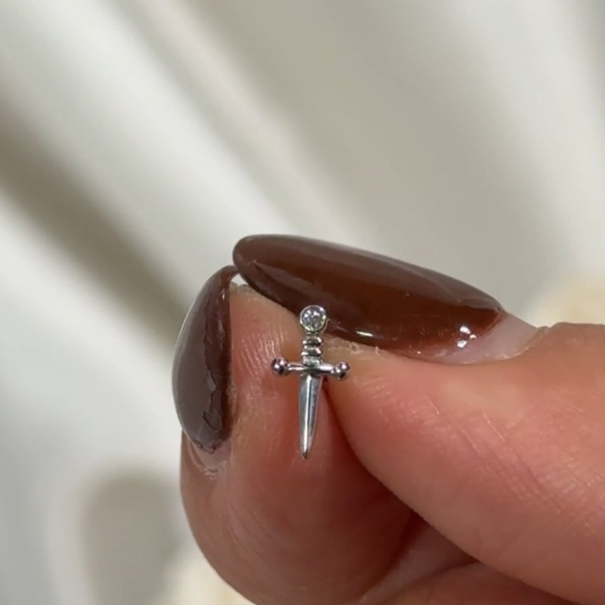 Dagger Flat Back Stud in Solid 14k White Gold