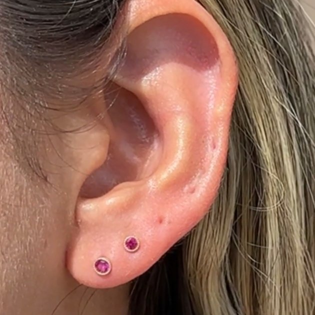 Ruby Flat Back Stud Milgrain Set in Solid 14k Yellow Gold