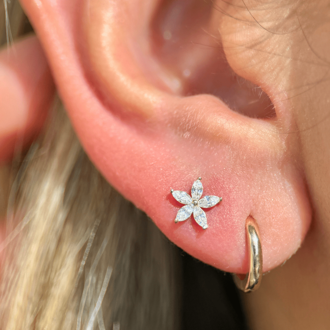 Marquise Flower Flat Back in Solid 14k White Gold