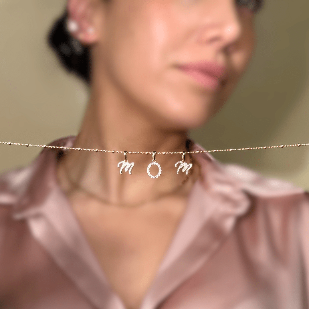 Cursive Diamond Initial Necklace in Solid 14k White Gold - M