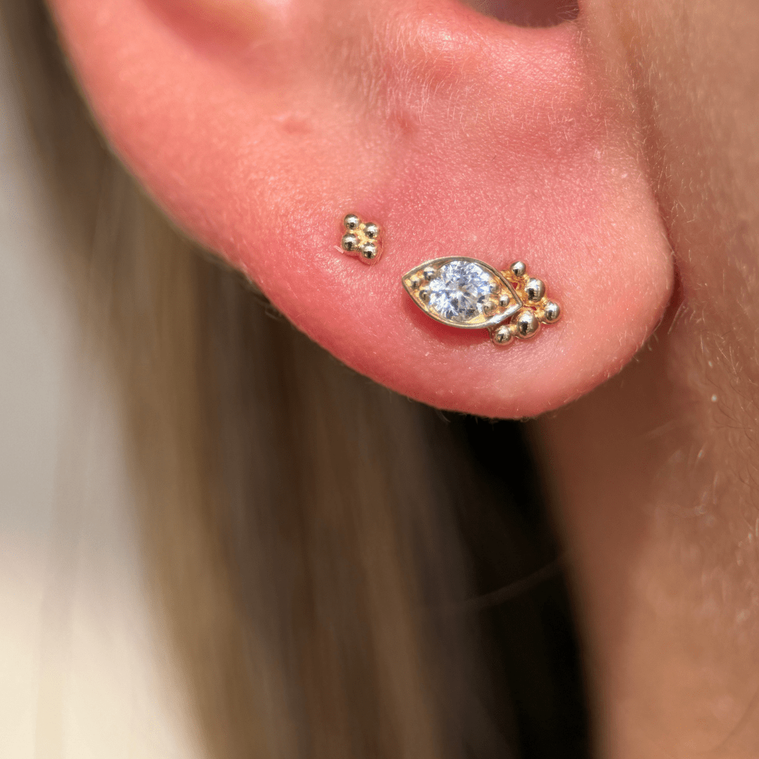 Marquise Shape Gold Flat Back Stud in Solid 14k Yellow Gold
