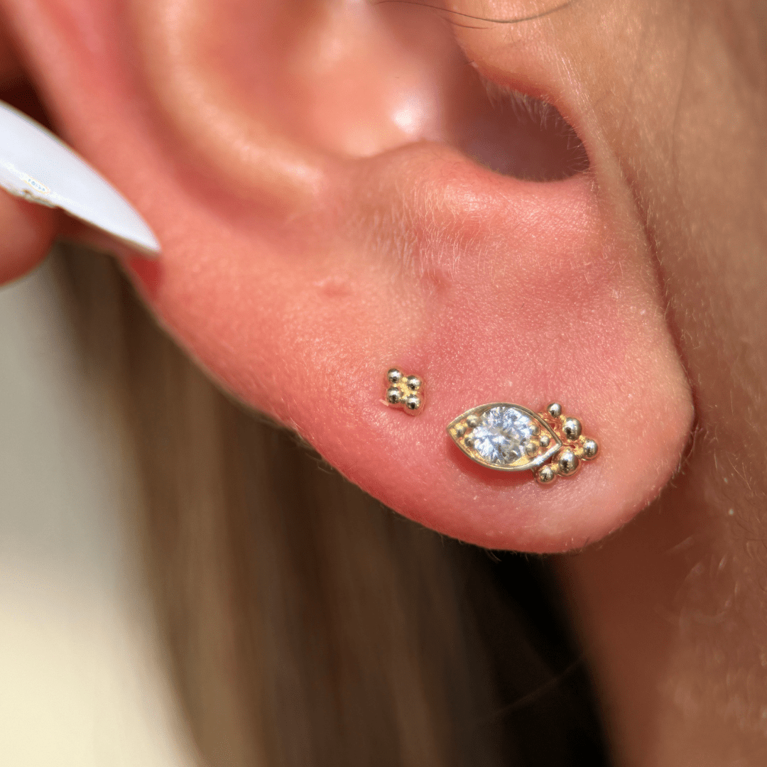 Diamond Flat Back Stud in Solid 14k White Gold