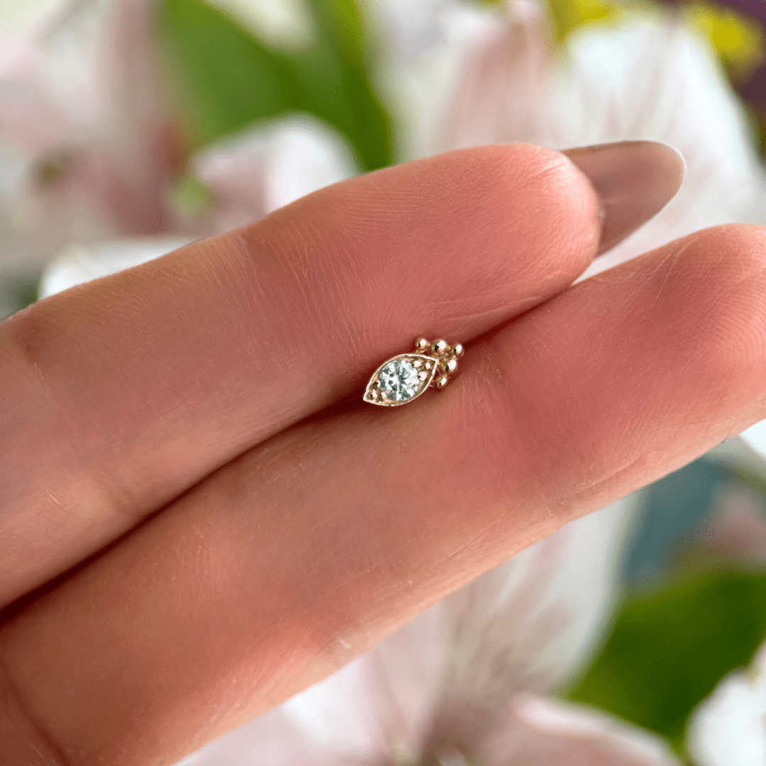 Diamond Flat Back Stud in Solid 14k White Gold