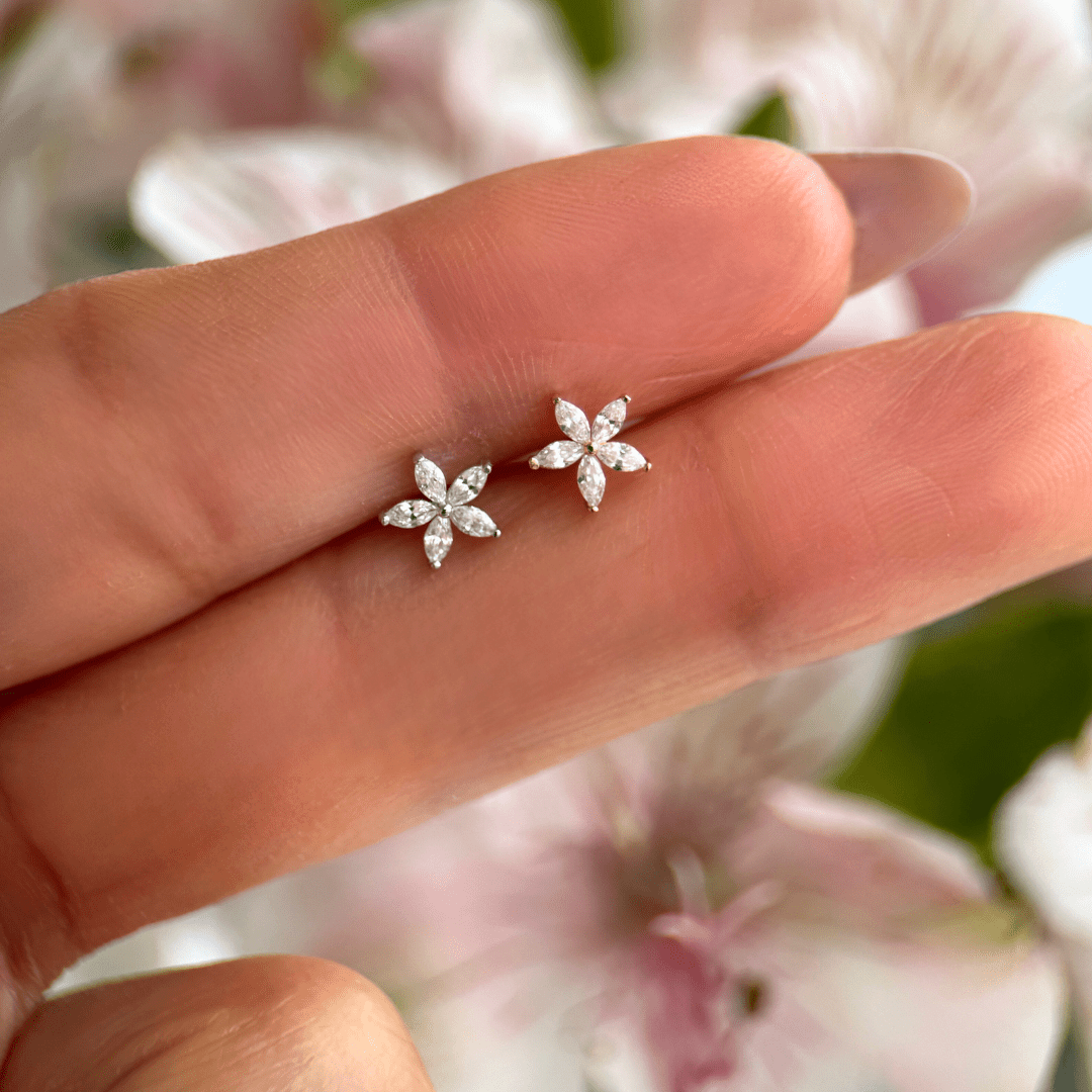 Marquise Flower Flat Back in Solid 14k White Gold