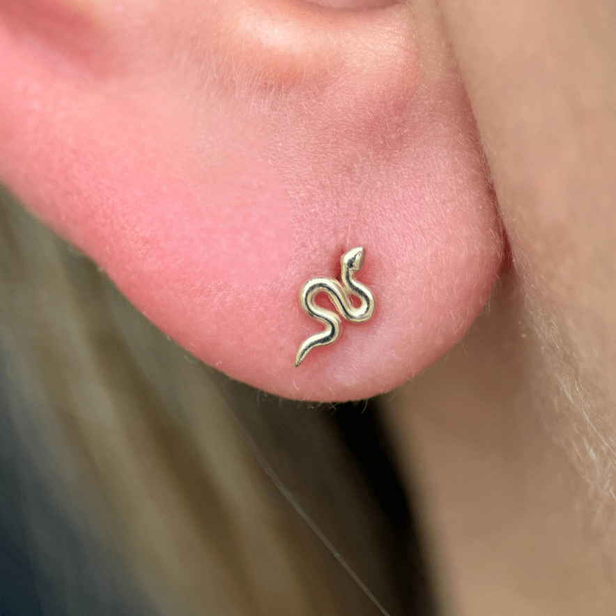 Snake Flat Back Stud in Solid 14k Yellow Gold