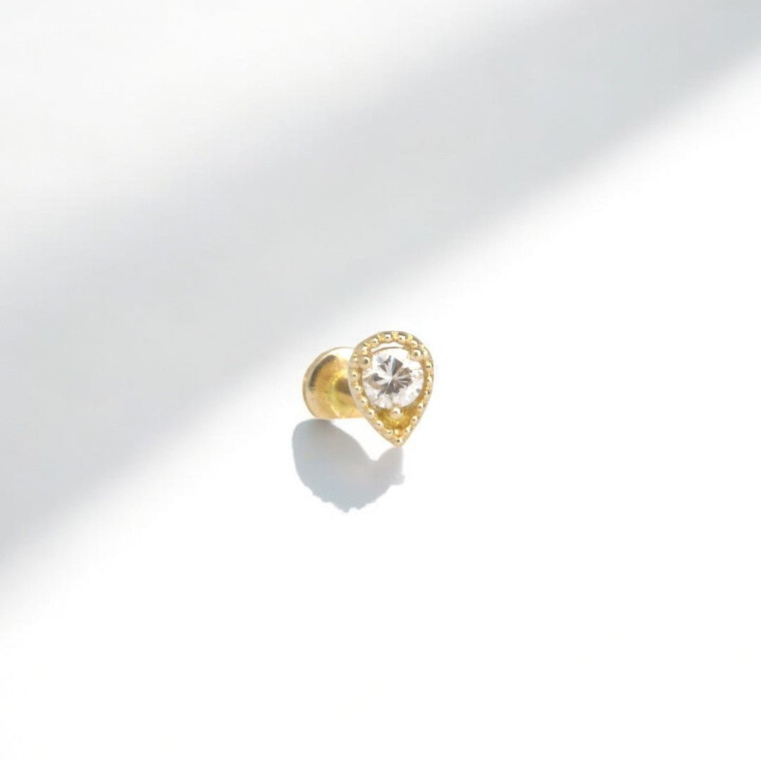 Diamond Droplet Flat Back Stud Flat Back Stud in Solid 14k Yellow Gold